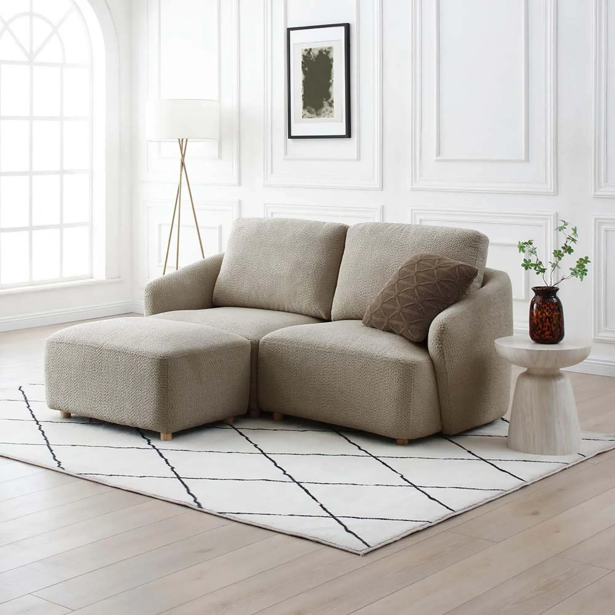 Como Footstool - Taupe, Boucle Fabric