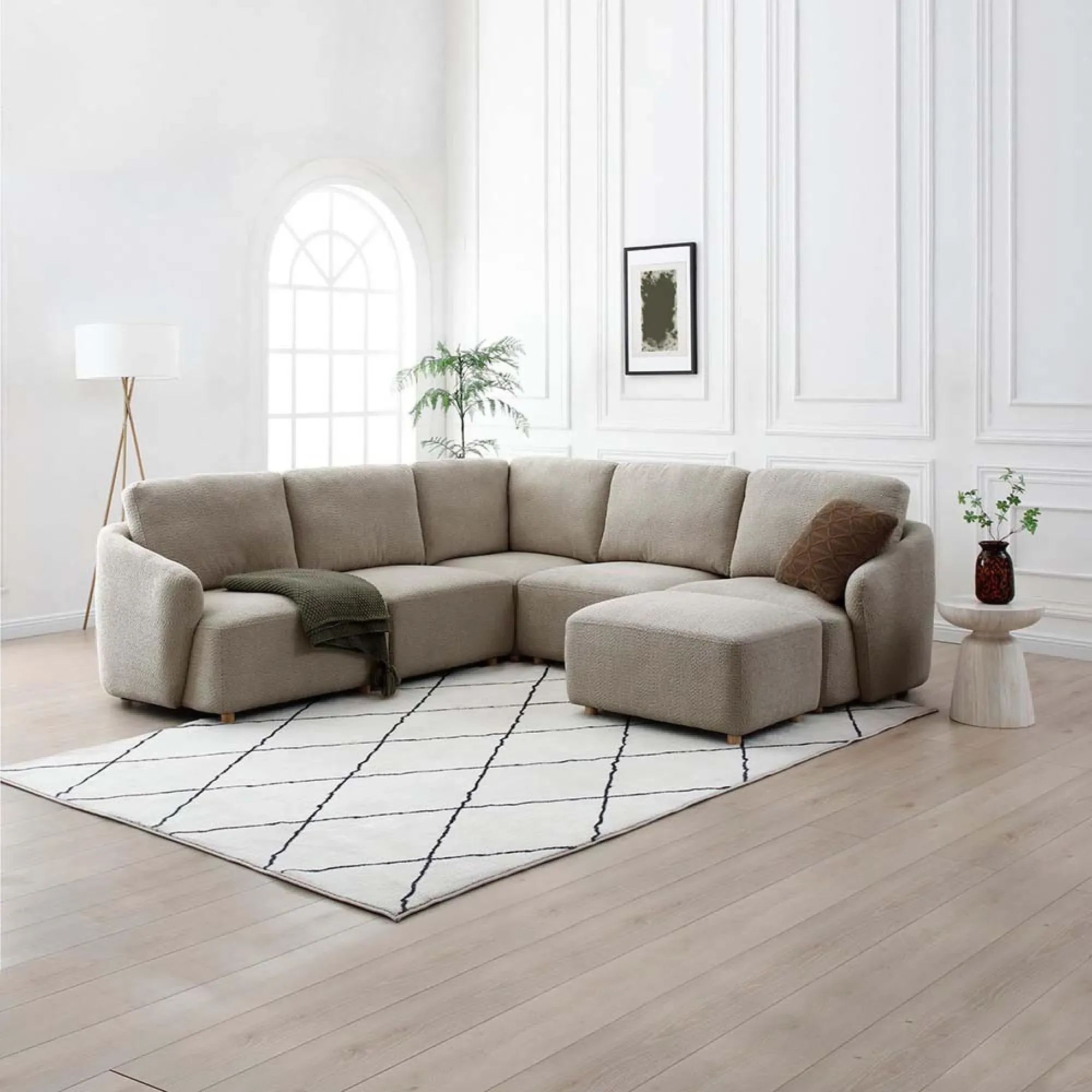 Como Footstool - Taupe, Boucle Fabric