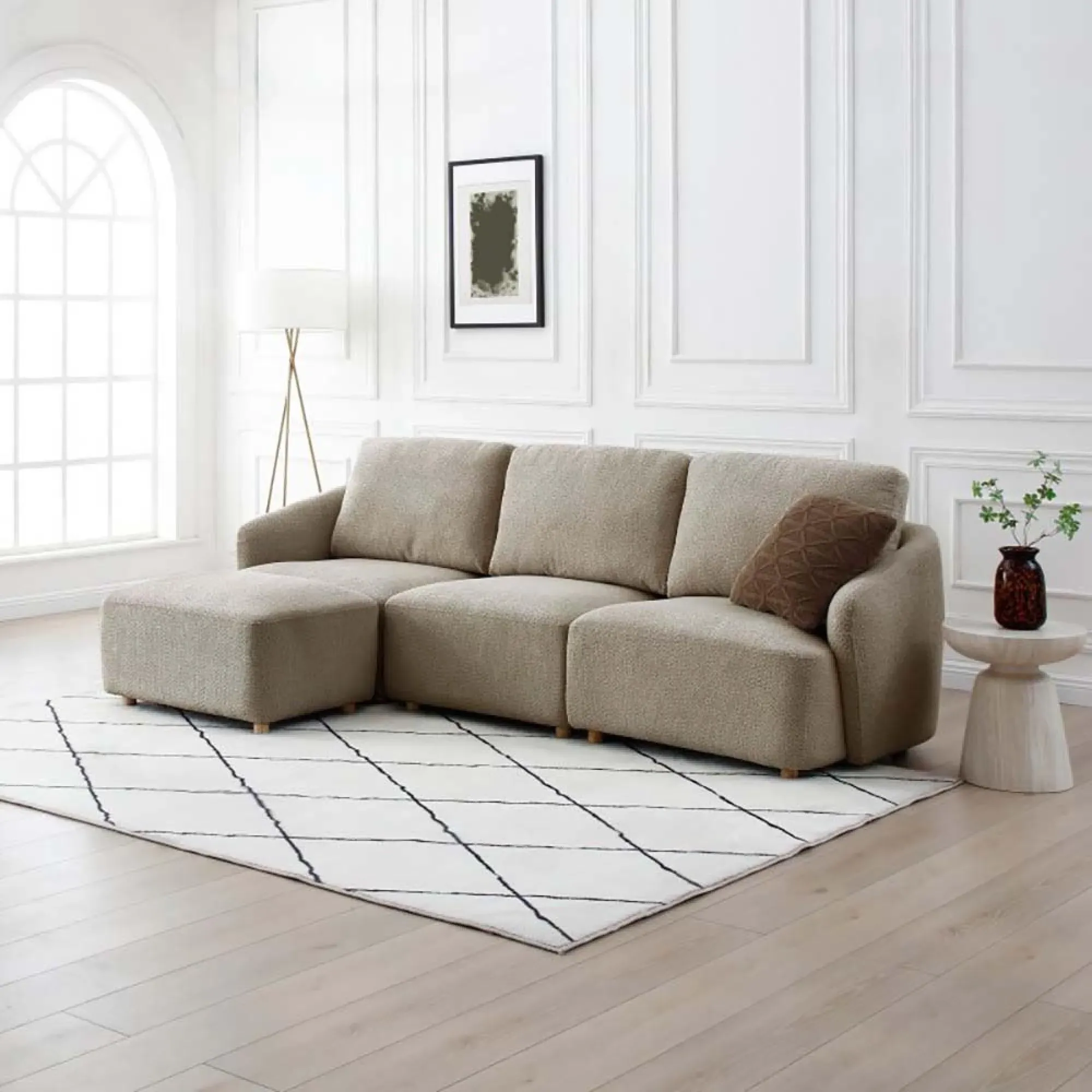 Como Right Hand Facing End Chair - Taupe, Boucle