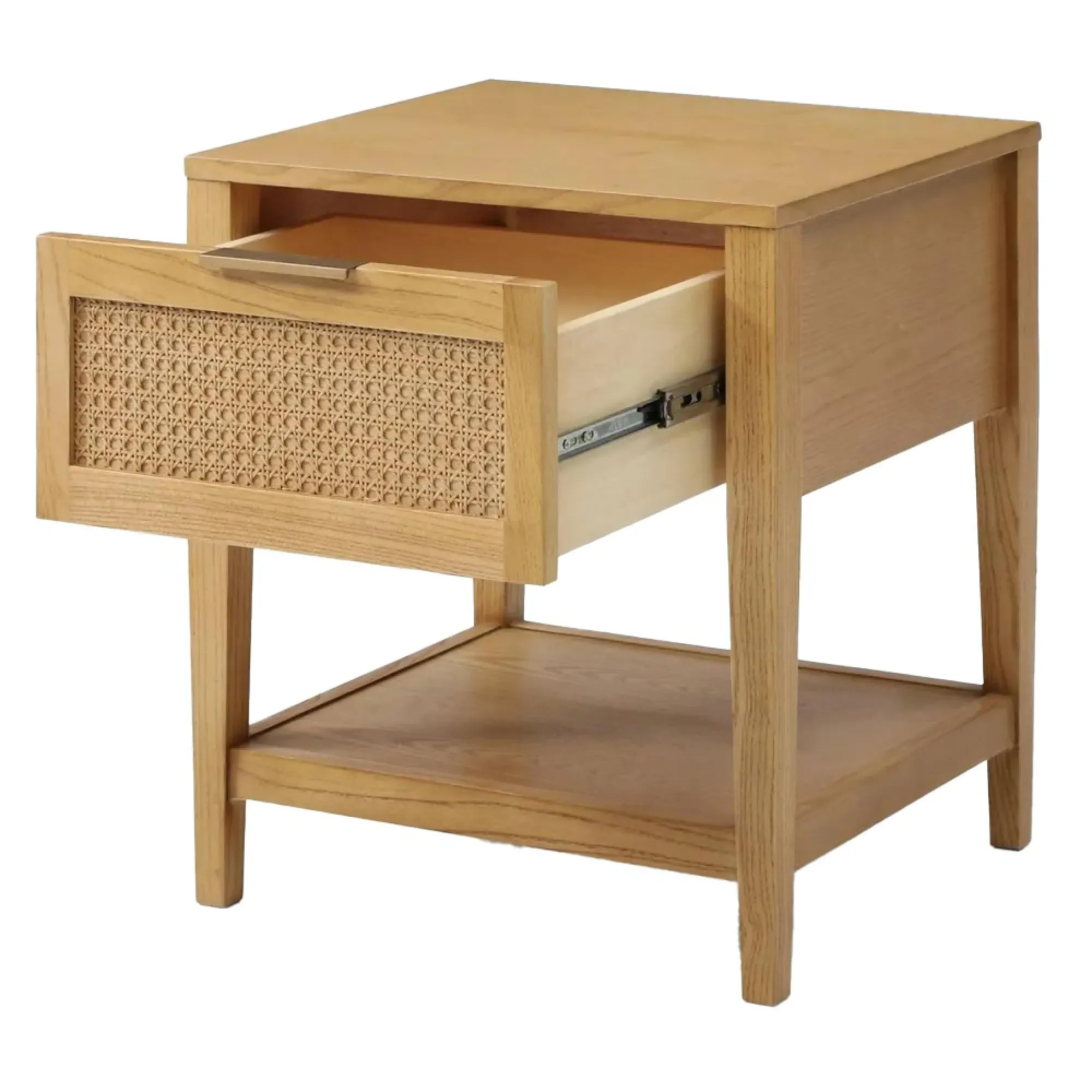 Max Wood and Rattan 1 Drawer Bedside Table - Oak