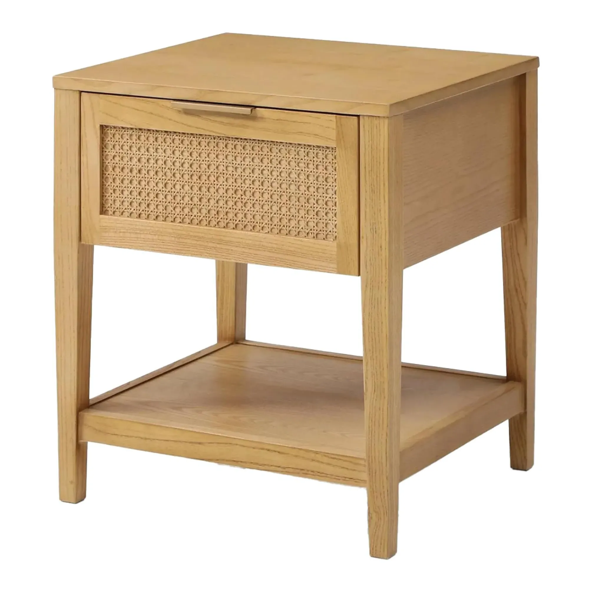 Max Wood and Rattan 1 Drawer Bedside Table - Oak