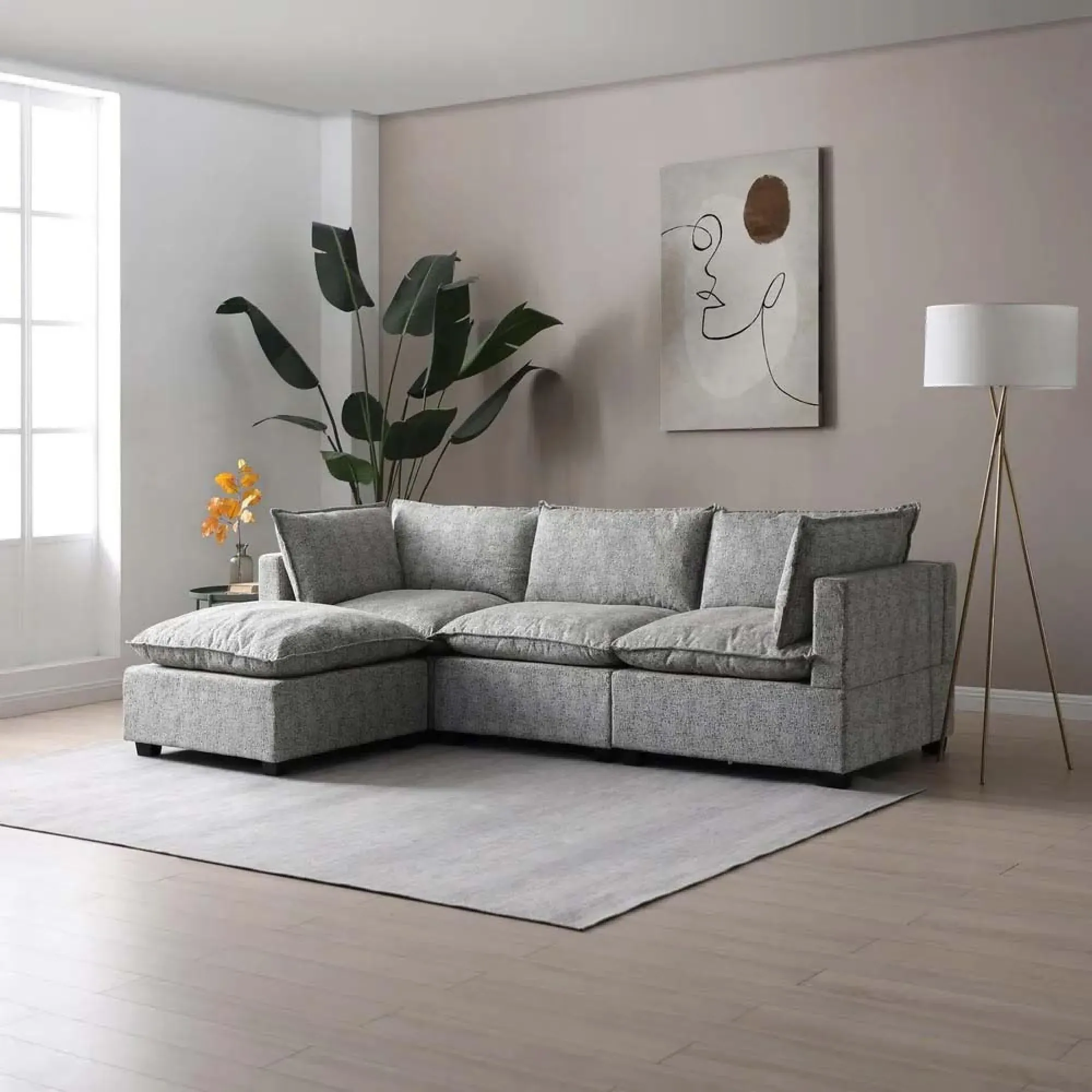 Moda Corner Sofa - Light Grey, Boucle Fabric