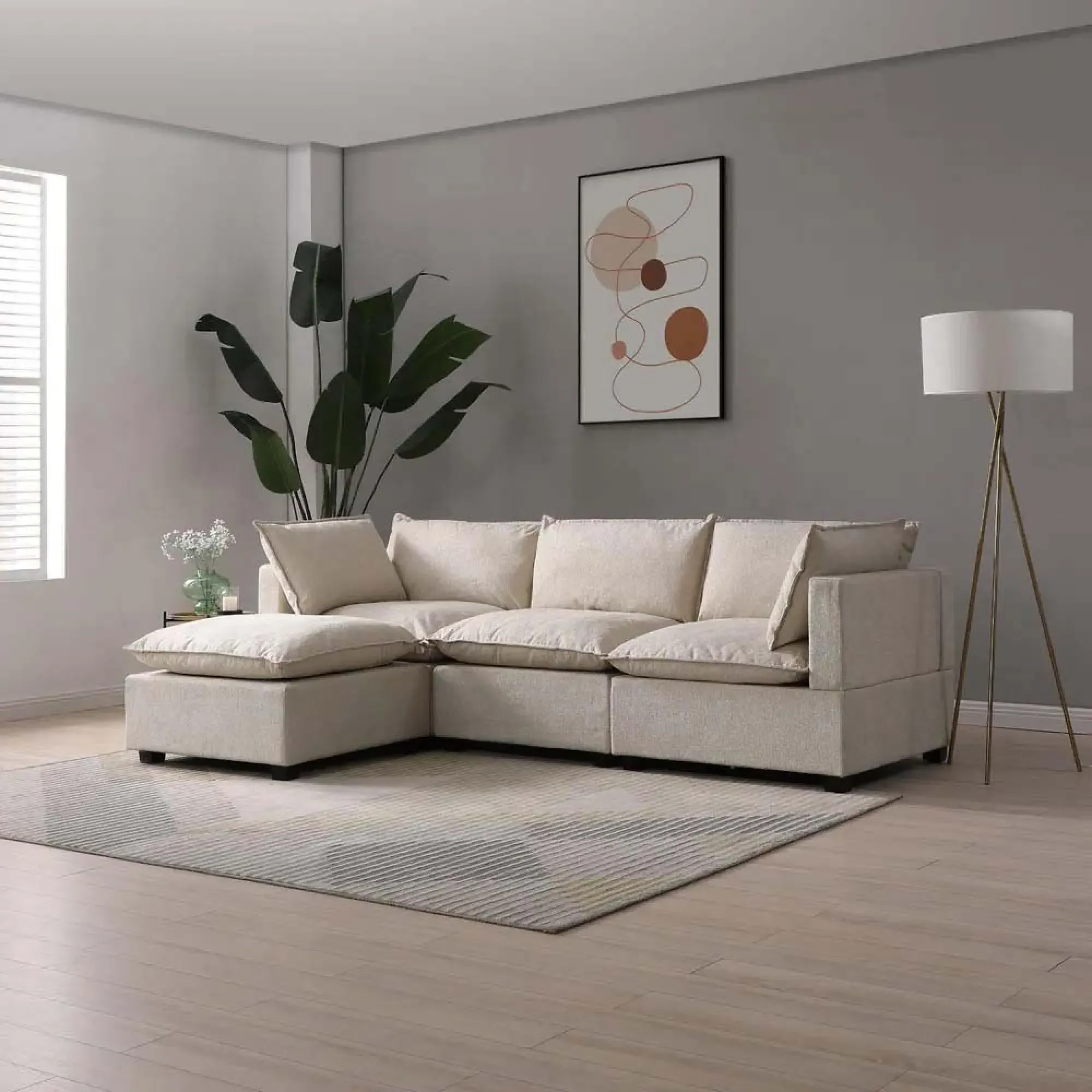 Moda Corner Sofa - Natural, Boucle Fabric