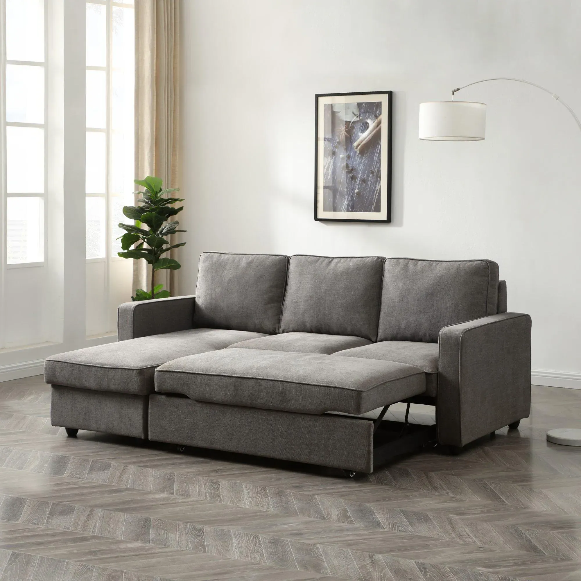 Myles Corner Sofa Bed - Typhon Grey, Fabric