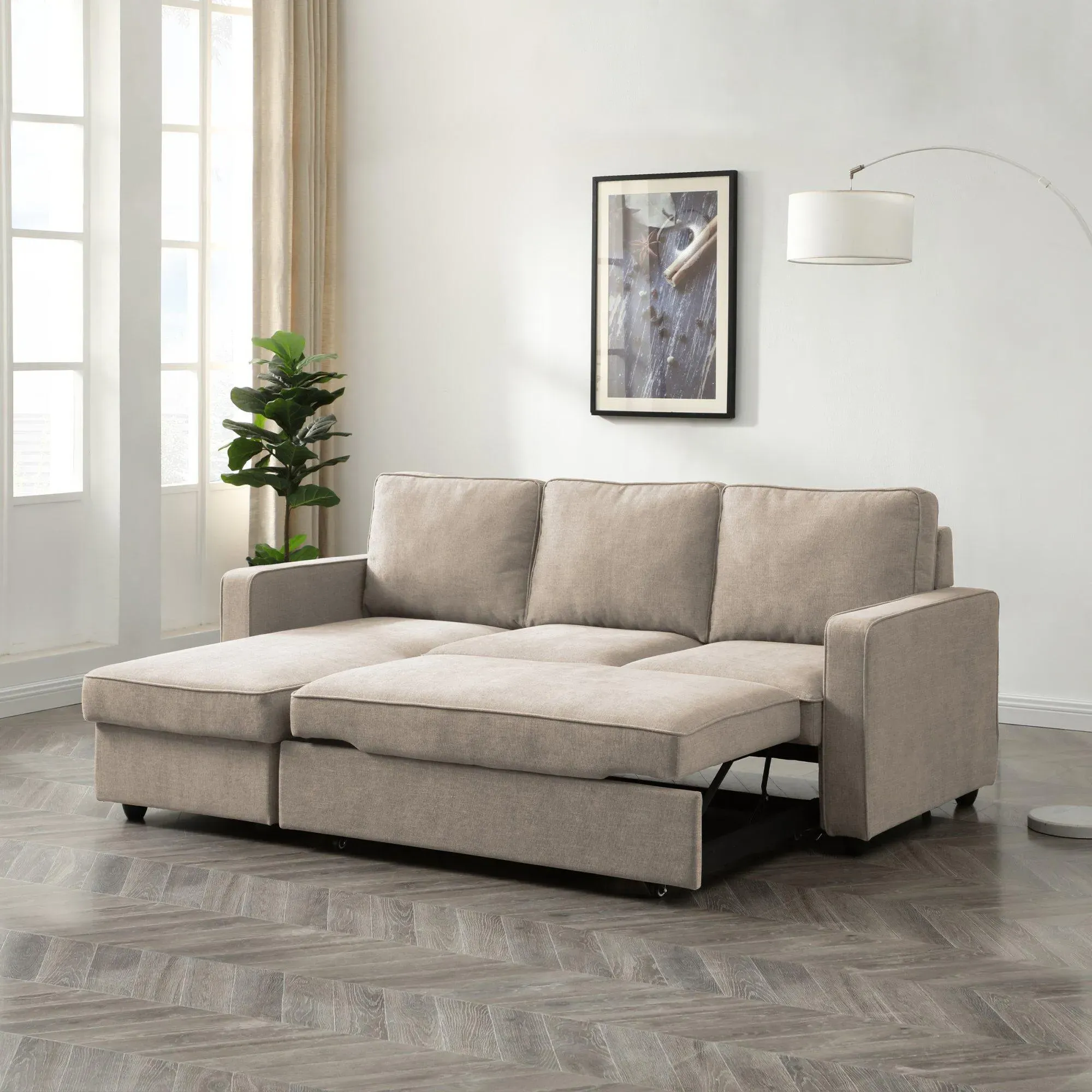 Myles Corner Sofa Bed - Typhon Natural, Fabric