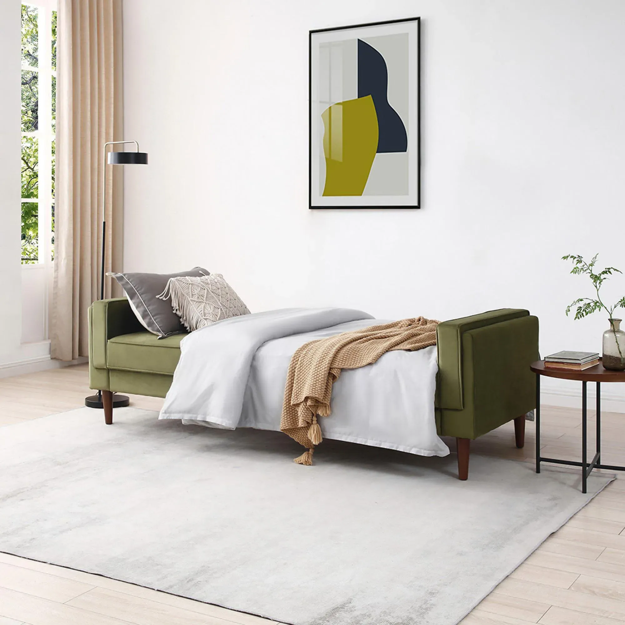 Paolo 3-Seater Click Clack Sofa Bed - Olive Green, Velvet