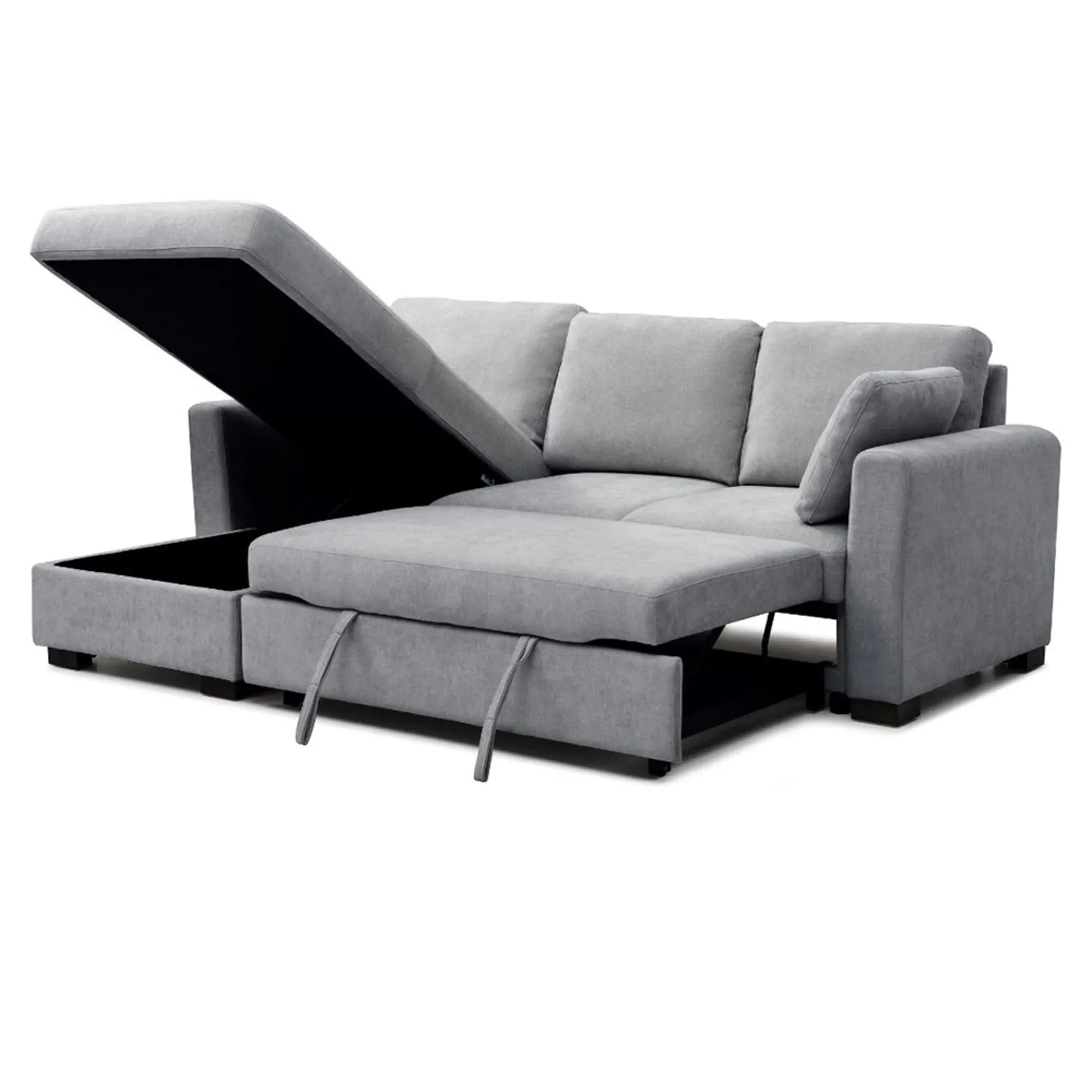 Sorrento Corner Pull Out Sofa Bed with Storage - Grey, Fabric