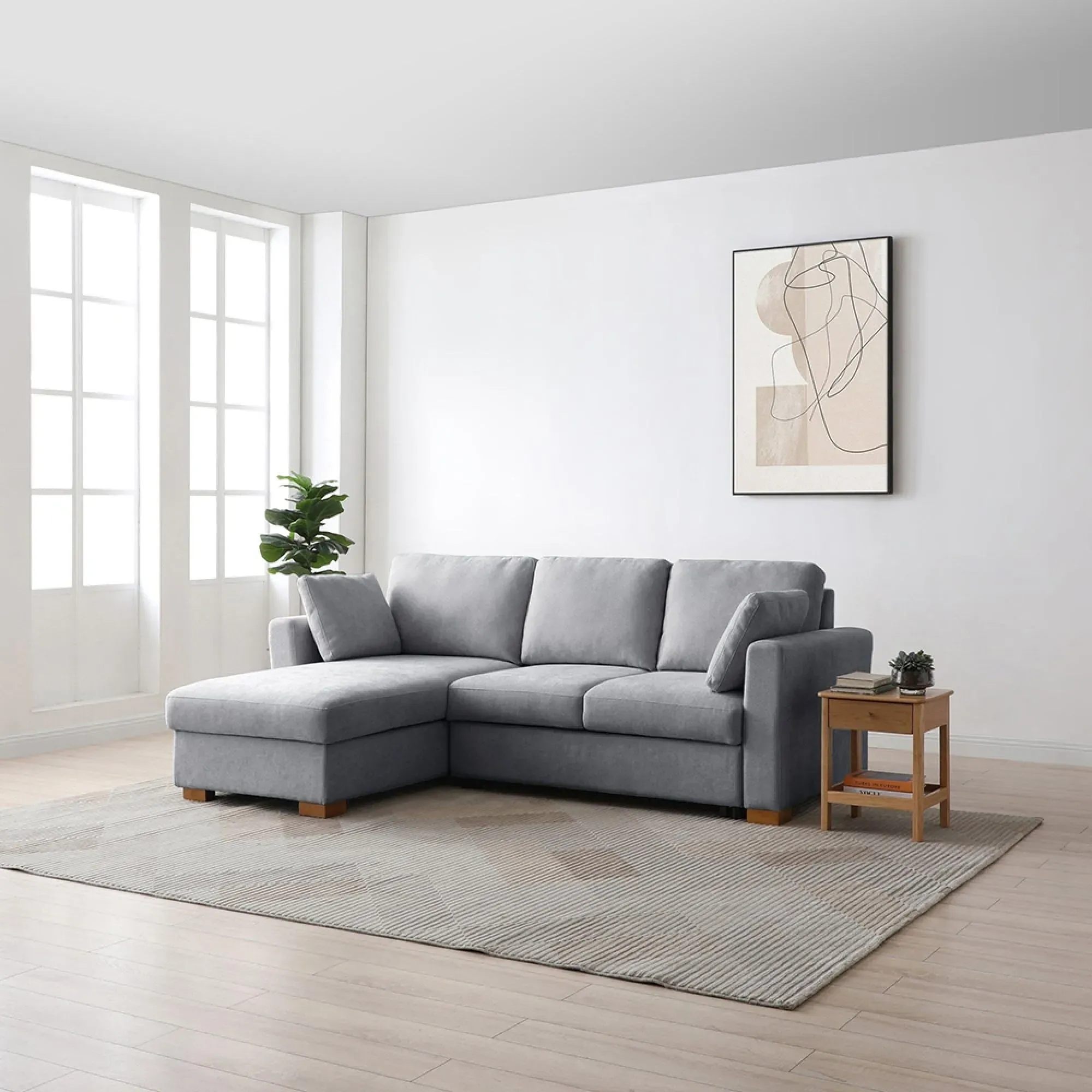 Sorrento Corner Pull Out Sofa Bed with Storage - Grey, Fabric
