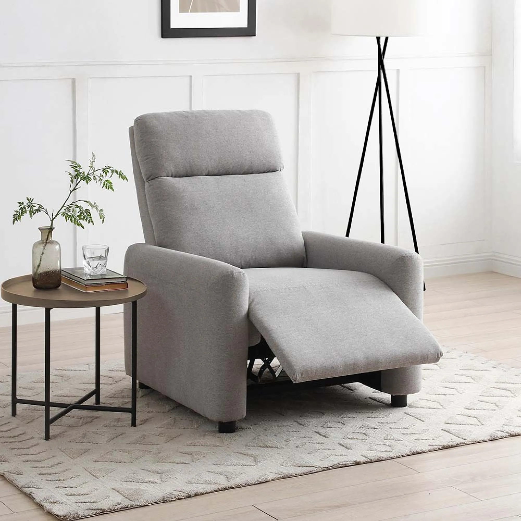 Toby Push Back Recliner Armchair - Grey, Fabric