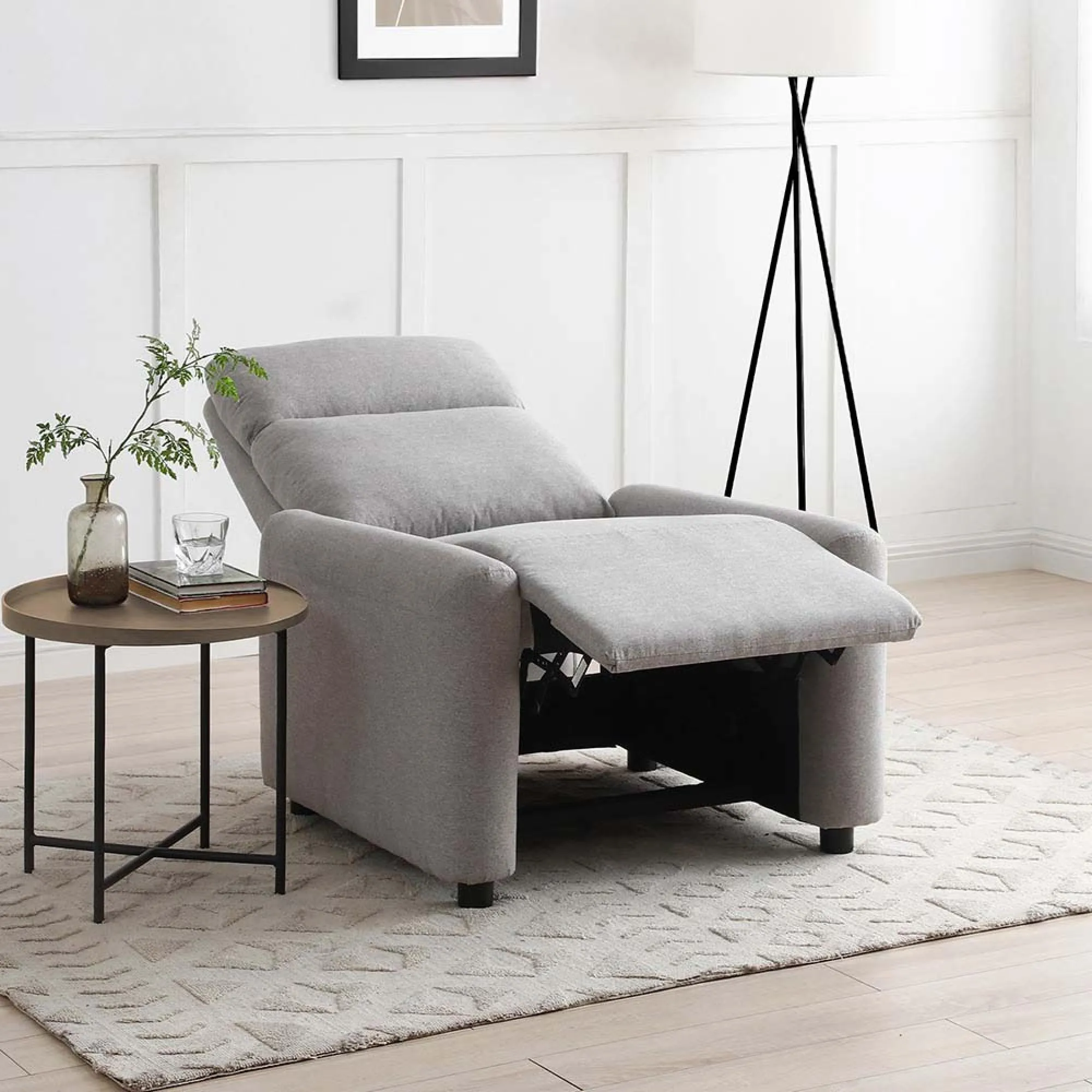 Toby Push Back Recliner Armchair - Grey, Fabric
