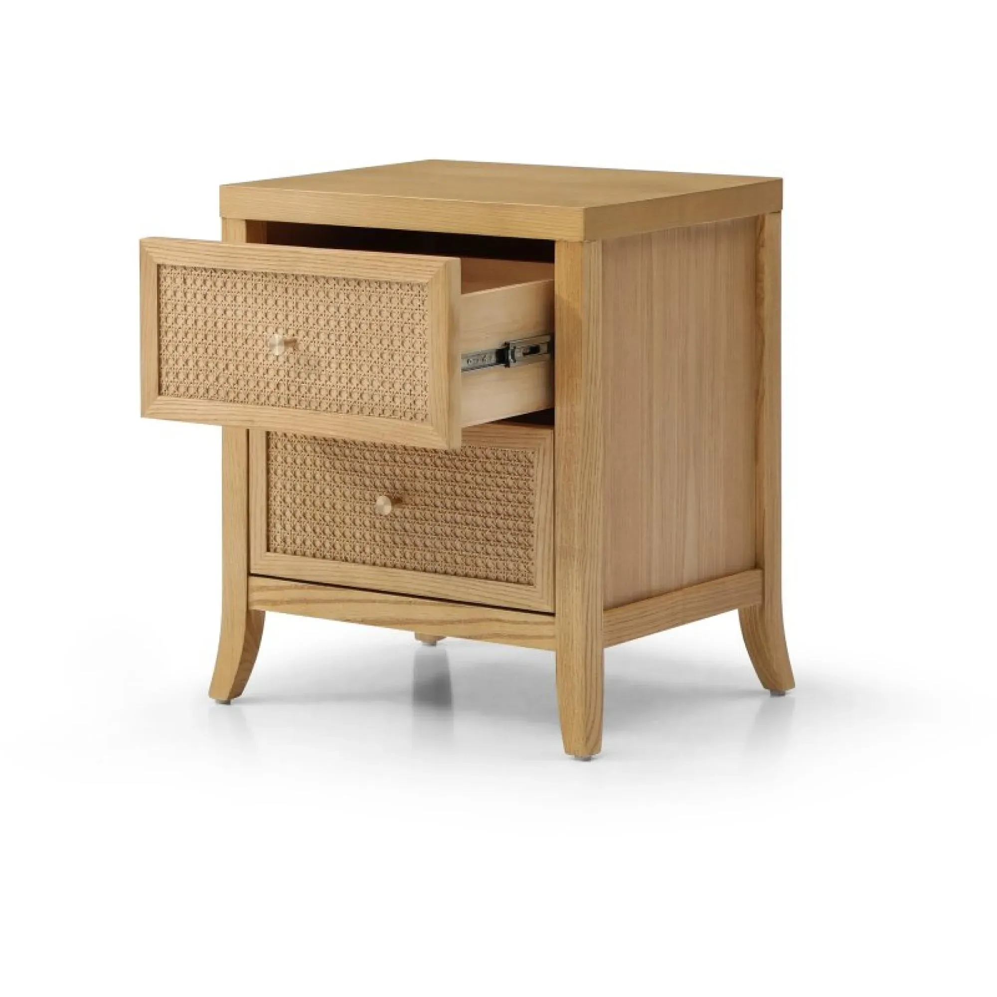 Zach 2 Drawer Bedside Table - Oak, Wood and Rattan