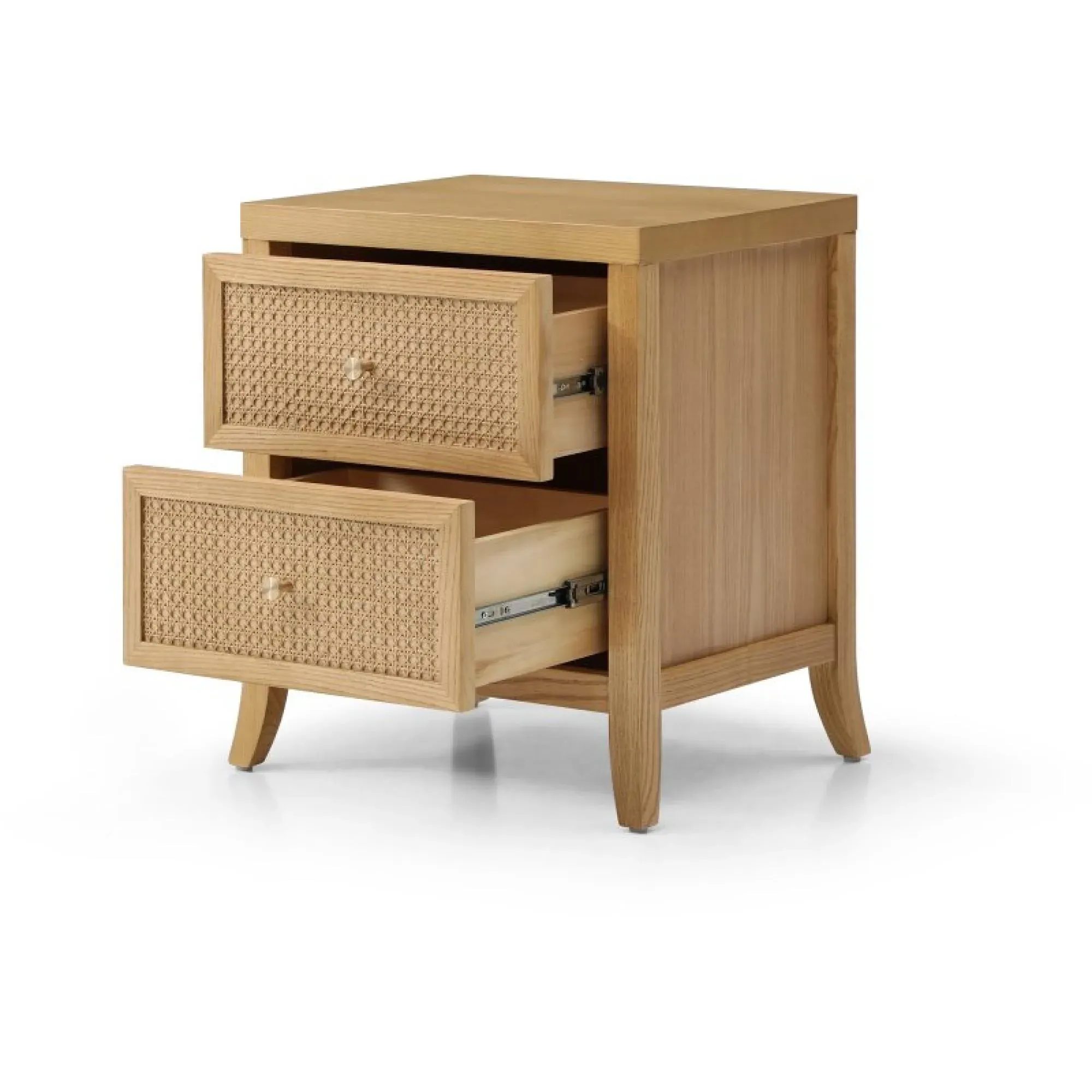 Zach 2 Drawer Bedside Table - Oak, Wood and Rattan