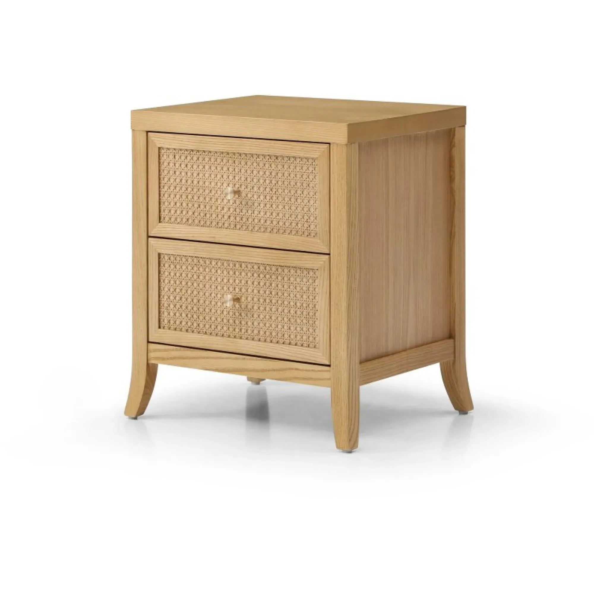 Zach 2 Drawer Bedside Table - Oak, Wood and Rattan