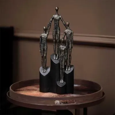 Abstract Family Sculpture on Hearts Plinth - Bronze image