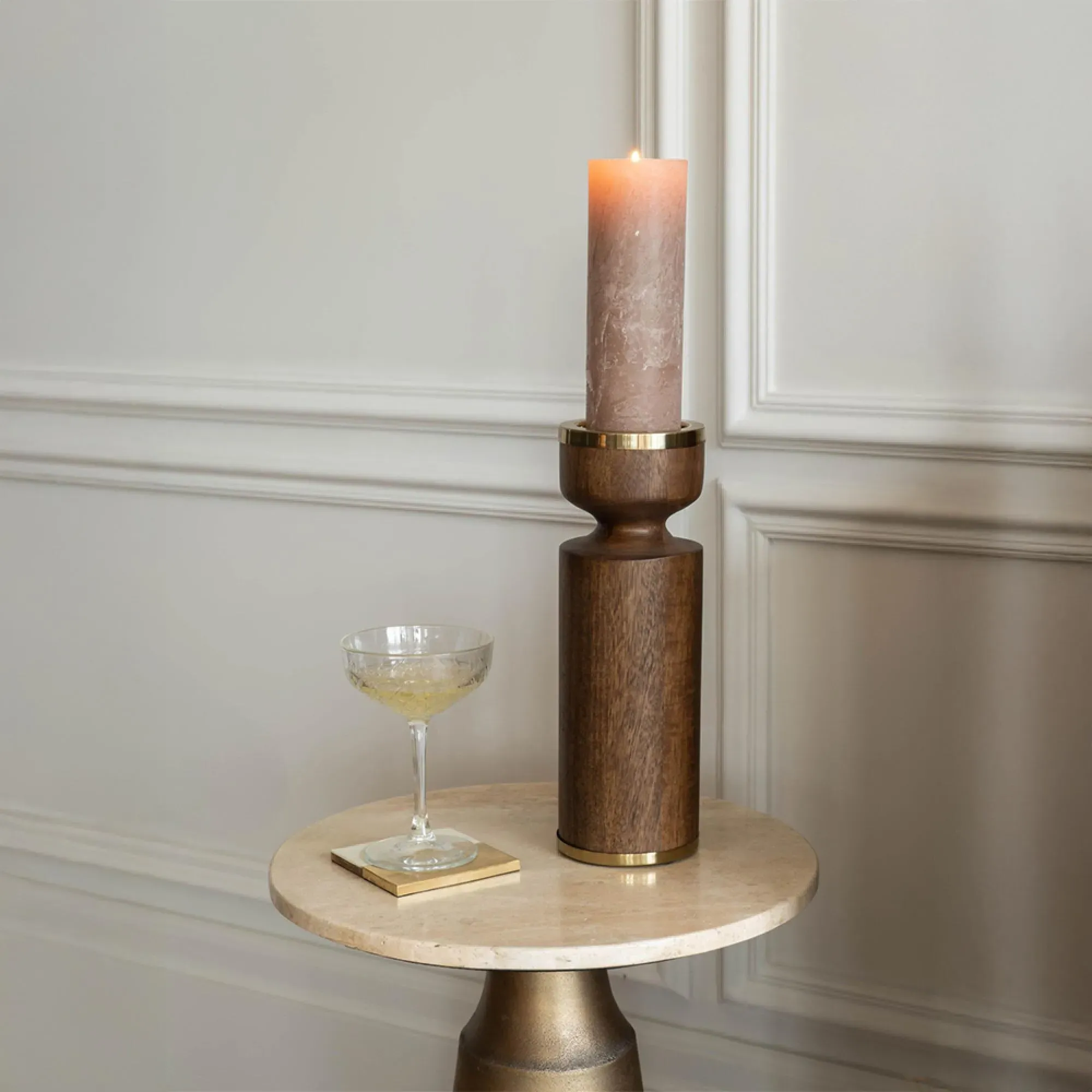 Amalfi Wooden Pillar Holder 31cm - Washed Wood