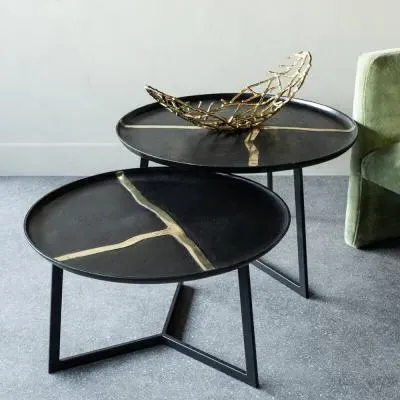 Arizona Round Coffee Table Set of 2 - Black, Metal