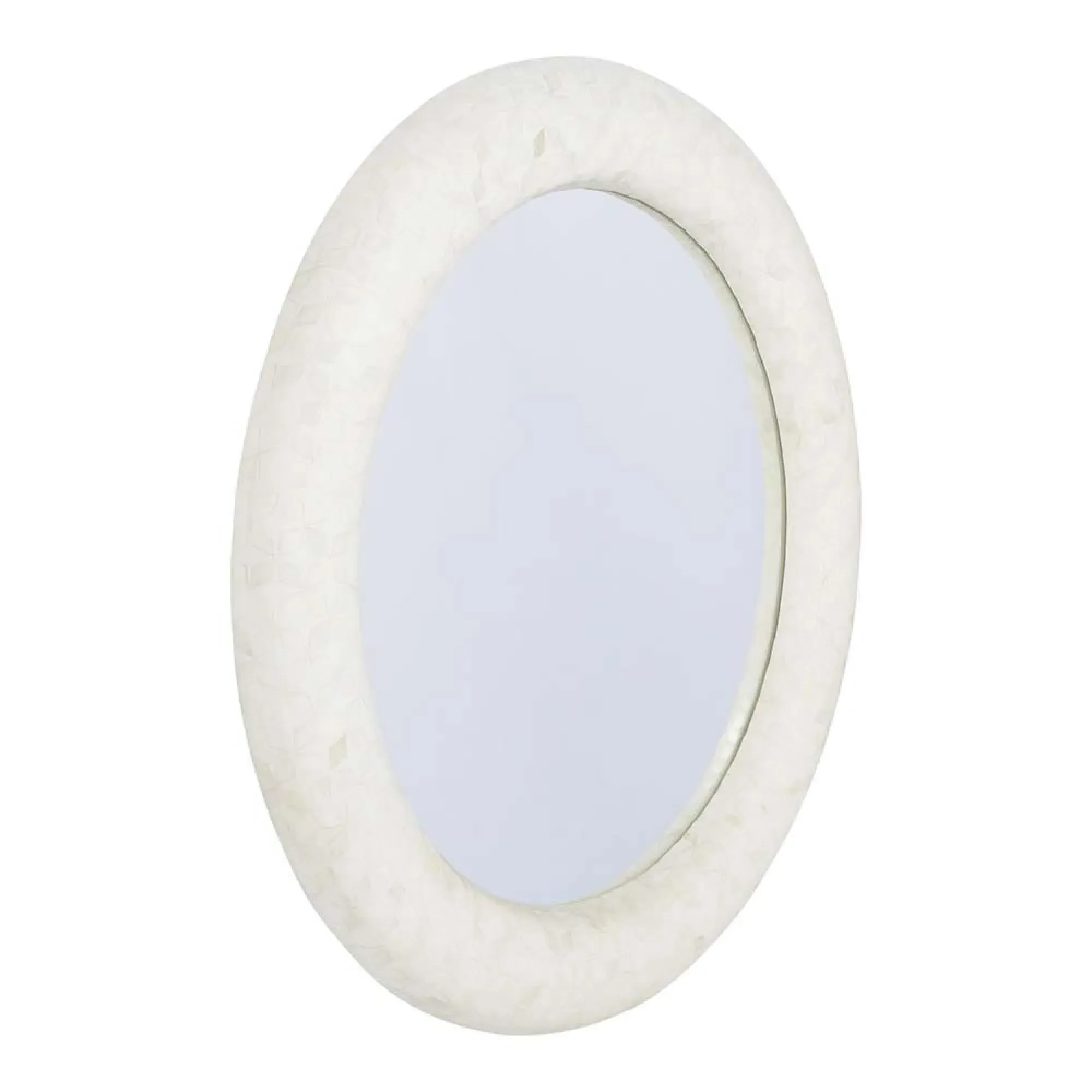 Aspen Round Mirror with Bone Inlay - White