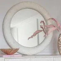 Aspen Round Mirror with Bone Inlay - White