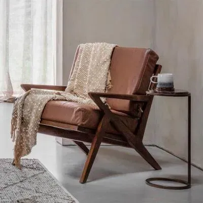 Atherton Leather Upholstered Armchair - Brown image