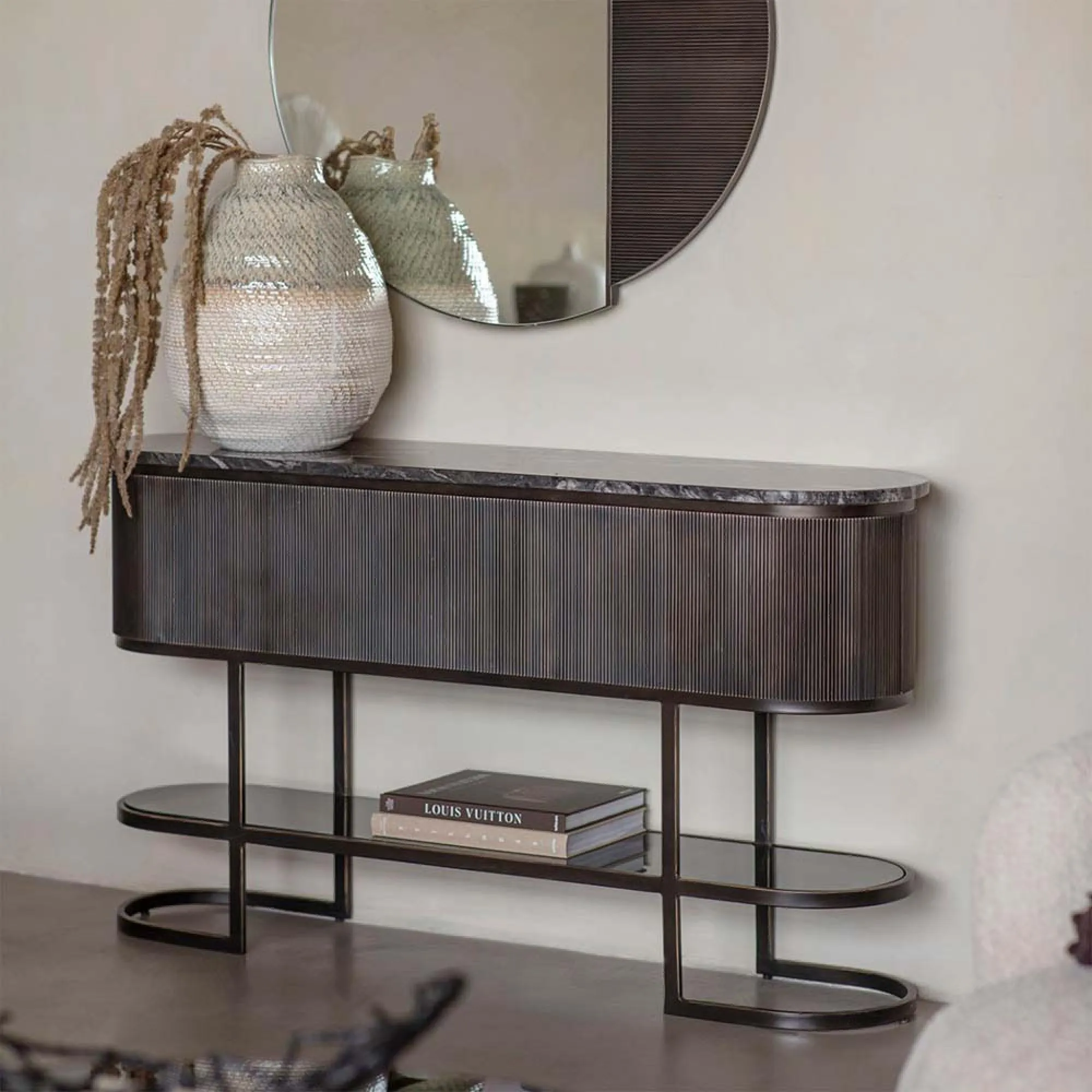 Belvedere Oval Console Table - Gilded Dark Bronze
