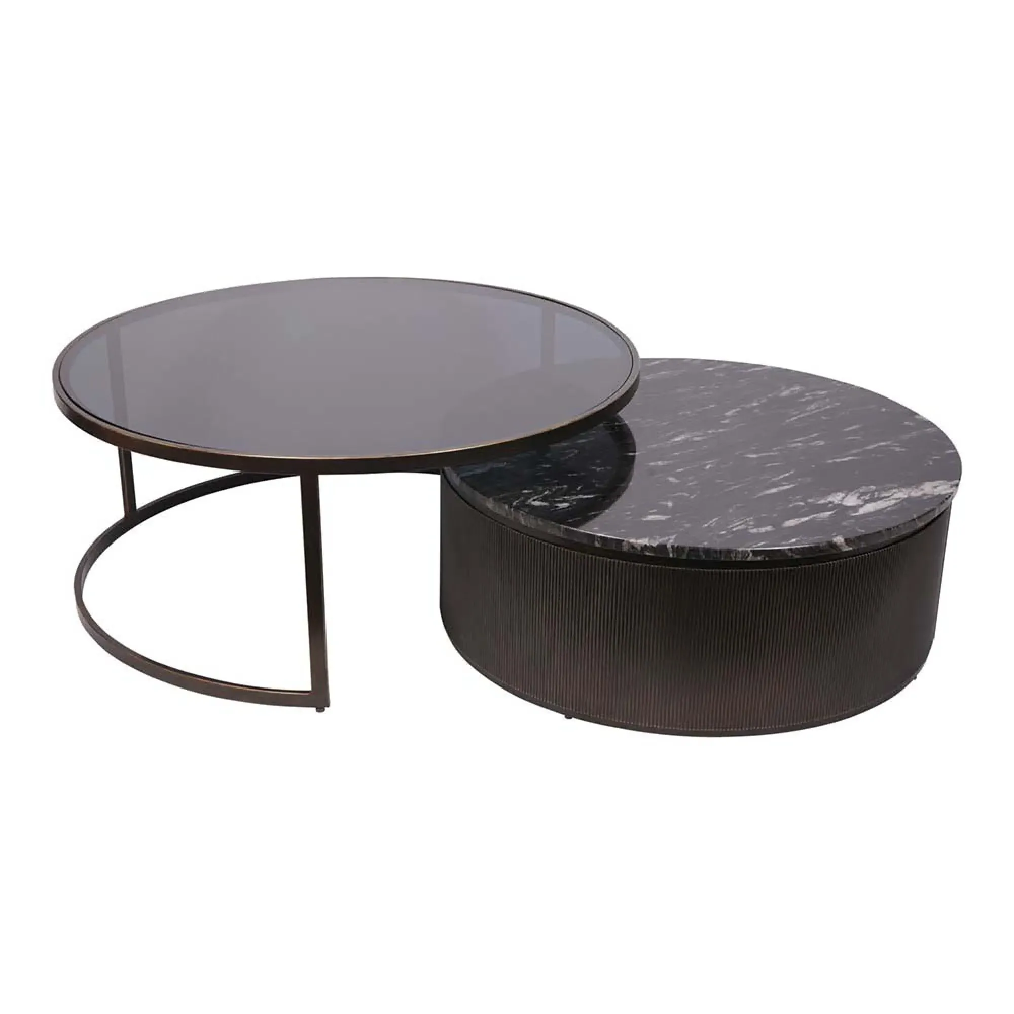 Belvedere Round Coffee Table Set of 2 - Gilded Dark Bronze