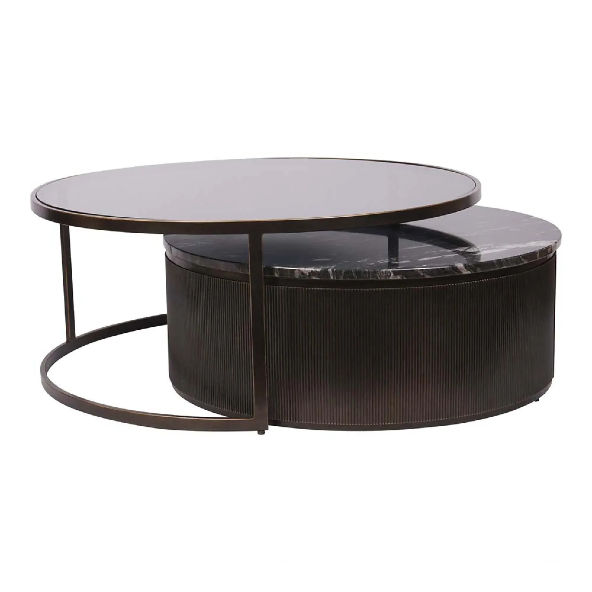 Belvedere Round Coffee Table Set of 2 - Gilded Dark Bronze