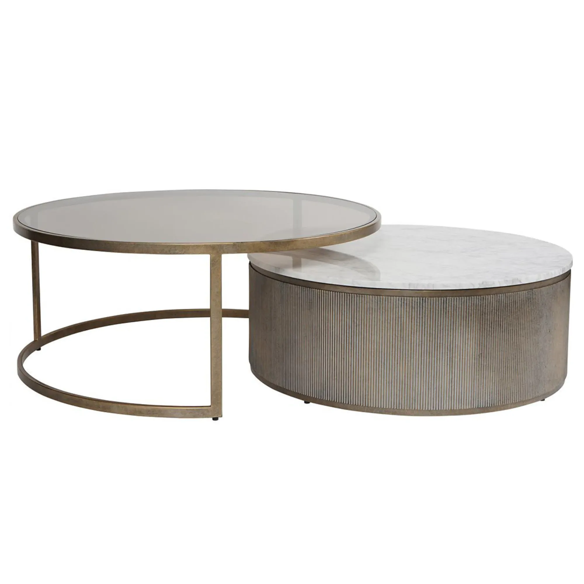 Belvedere Round Nest of 2 Coffee Tables - Gold, Metal