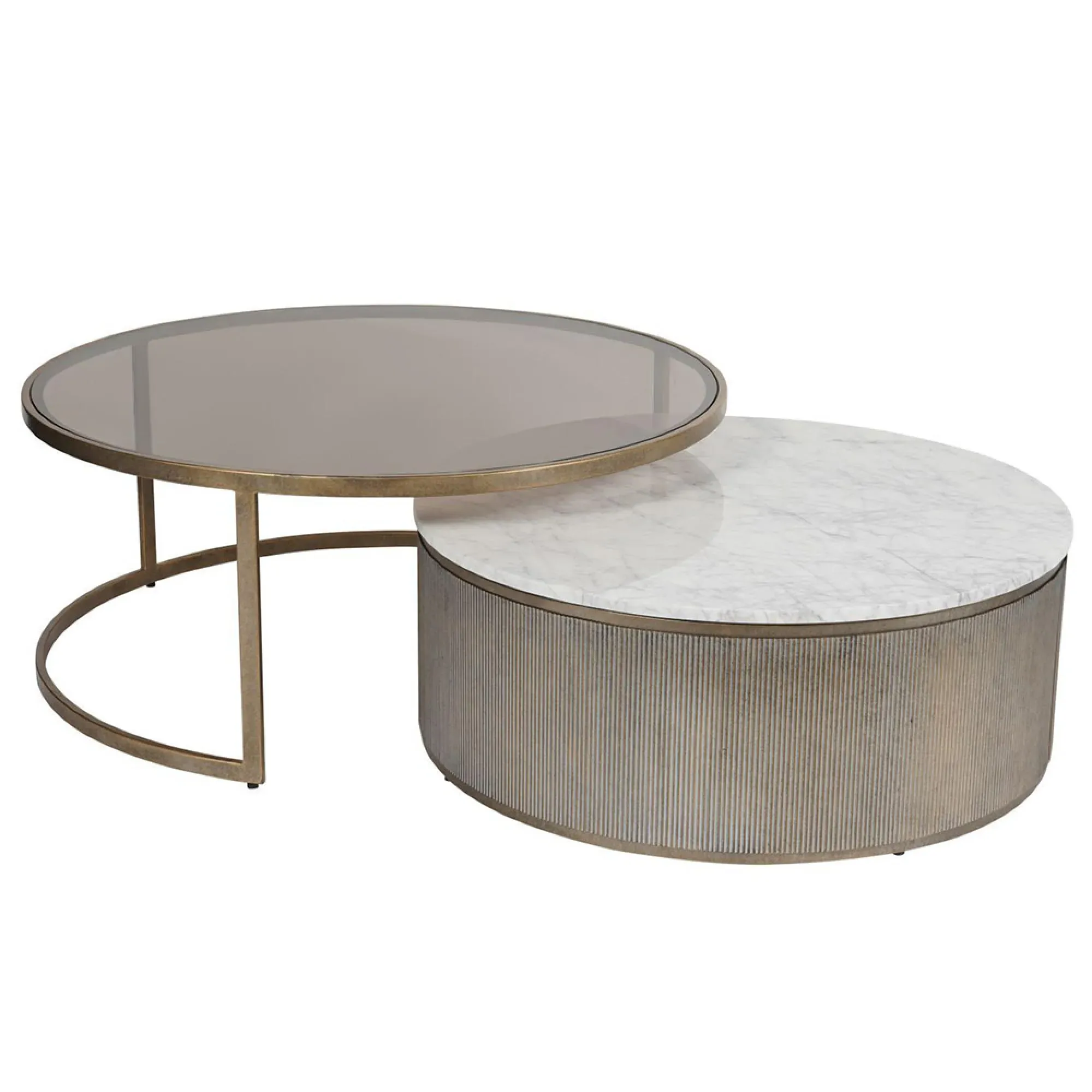 Belvedere Round Nest of 2 Coffee Tables - Gold, Metal