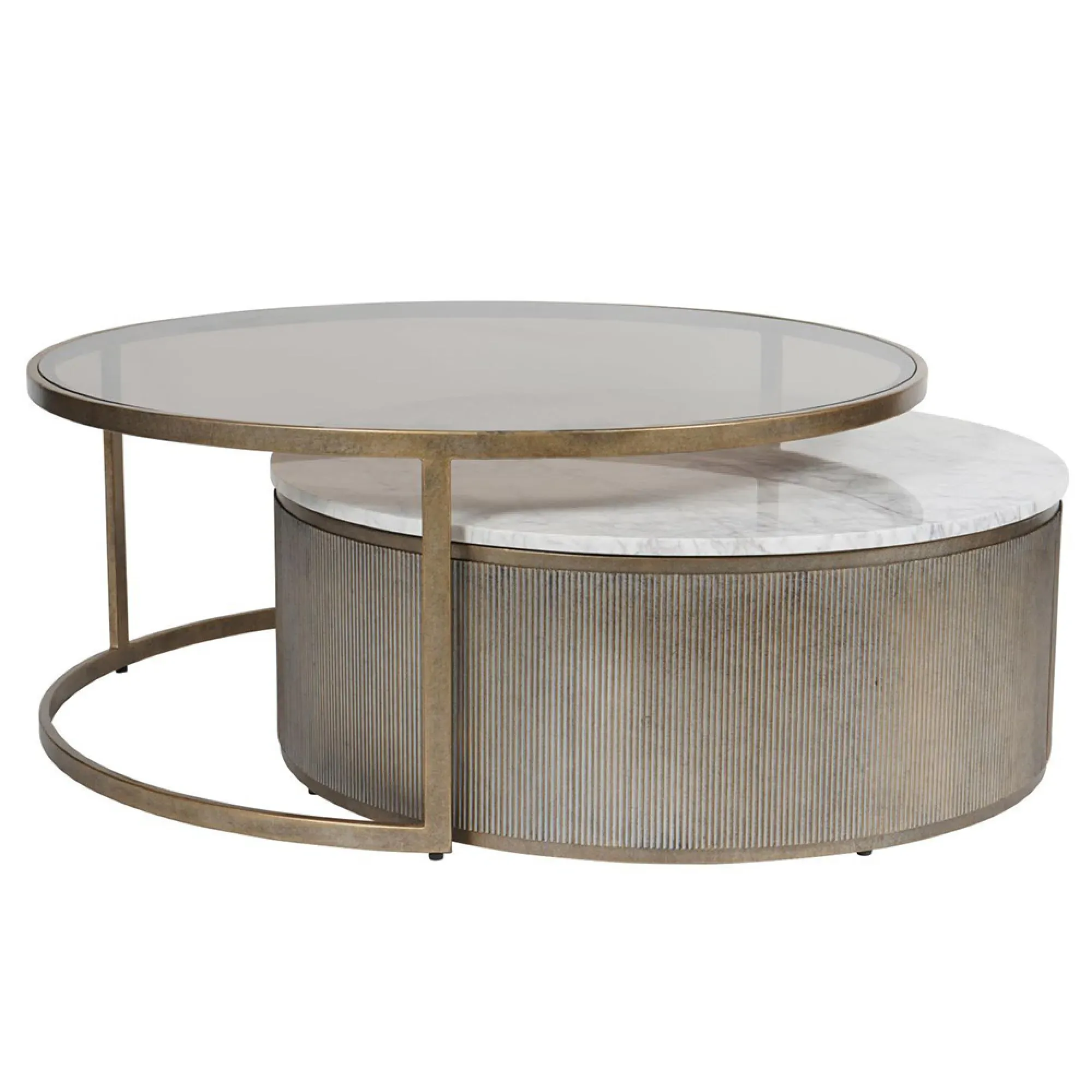 Belvedere Round Nest of 2 Coffee Tables - Gold, Metal