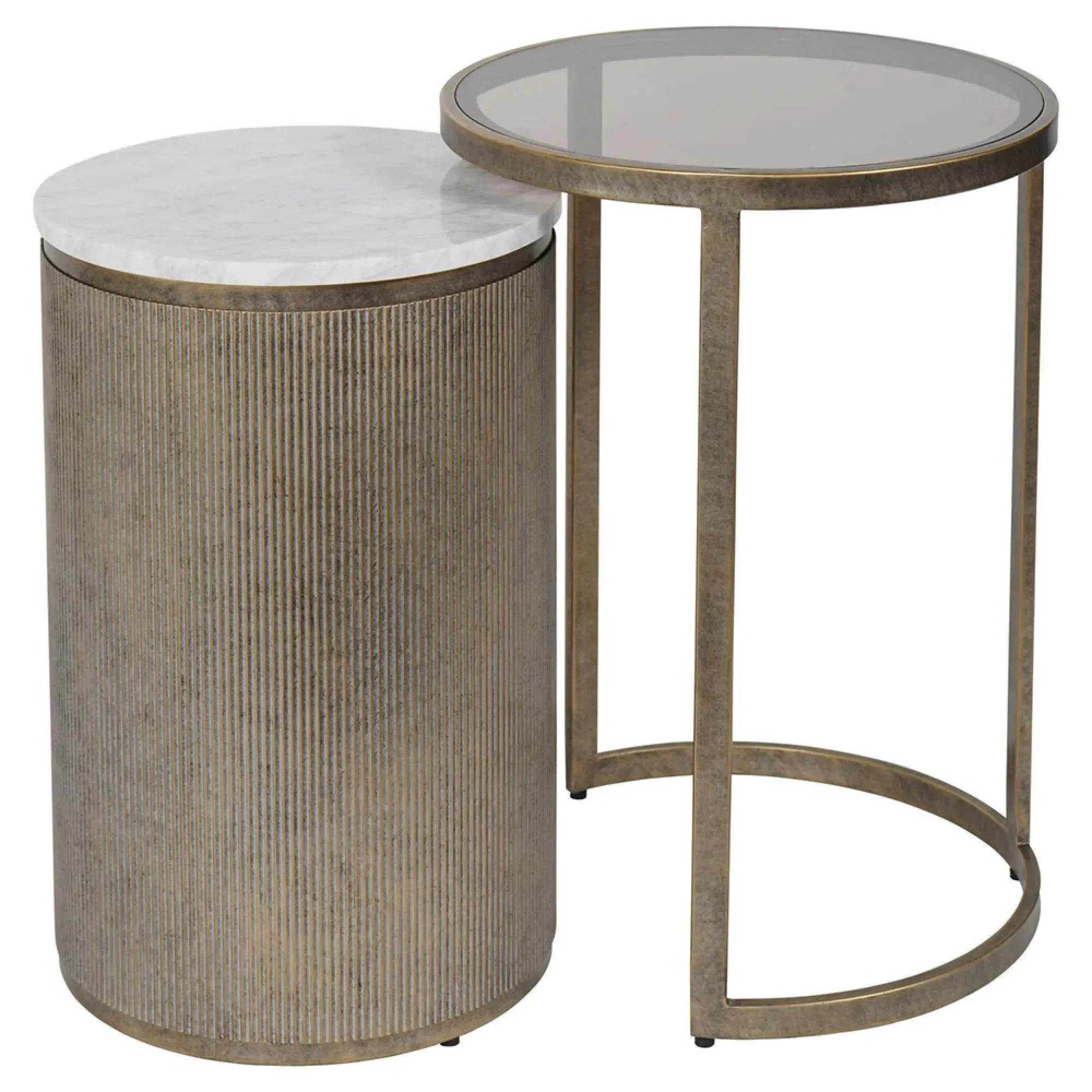 Belvedere Round Nest of 2 Tables - Gold, Metal