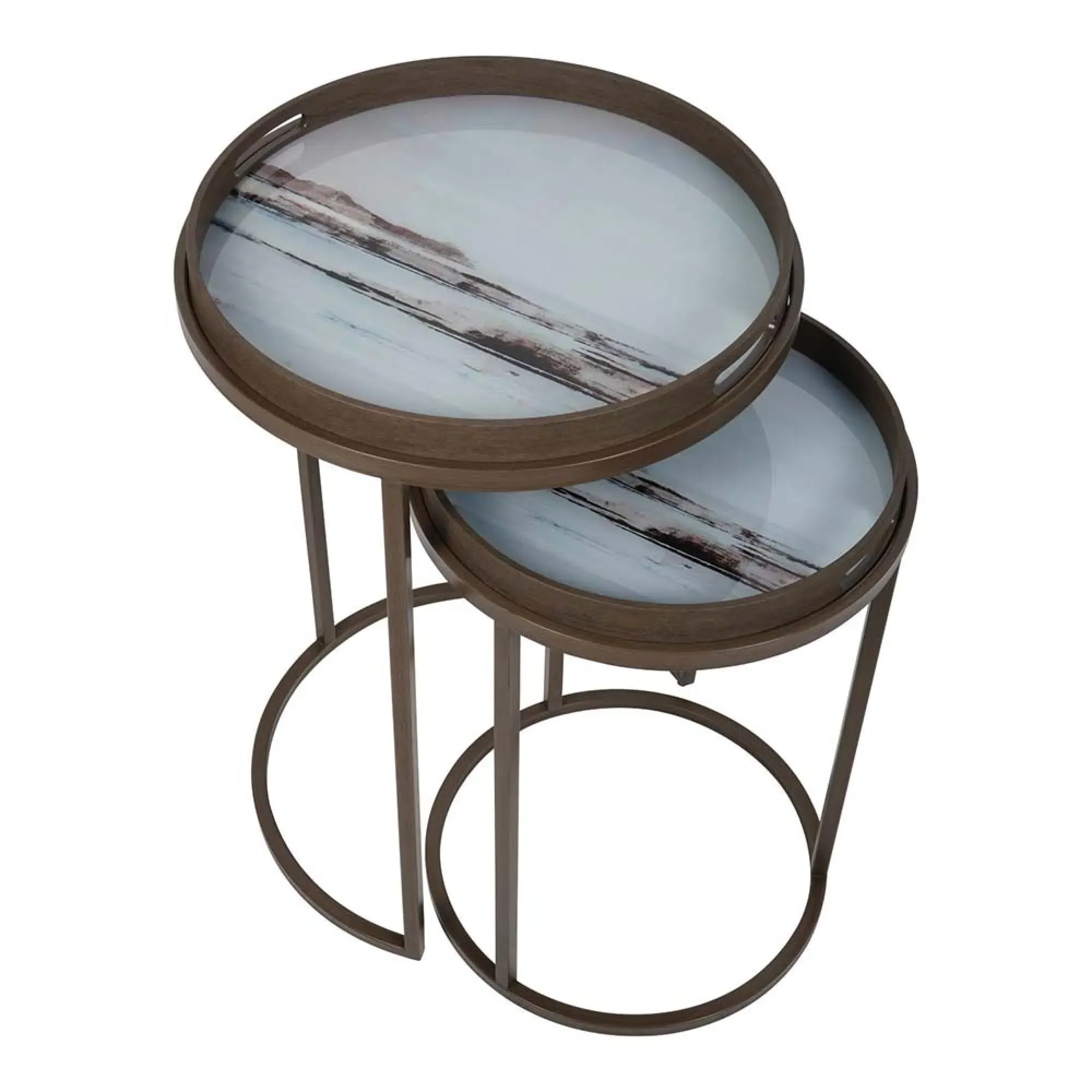 Blurred Seascape Round Side Tray Table - Set of 2