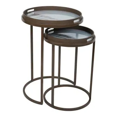 Blurred Seascape Round Side Tray Table - Set of 2 image