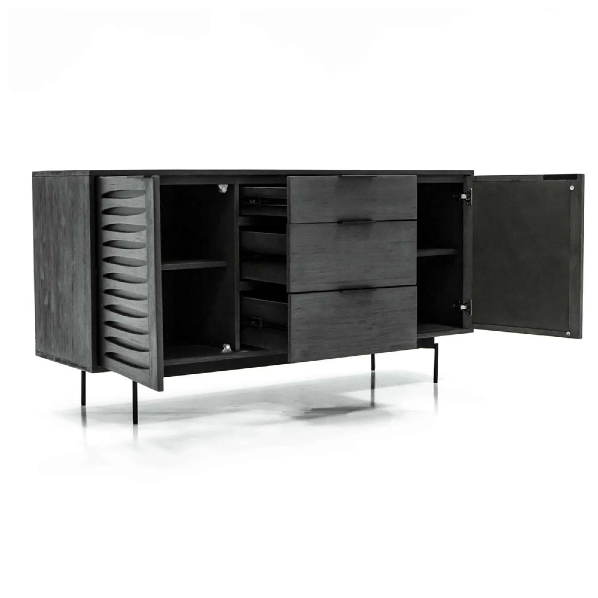 Bronks 2 Door Large Buffet Sideboard - Black, Acacia Wood