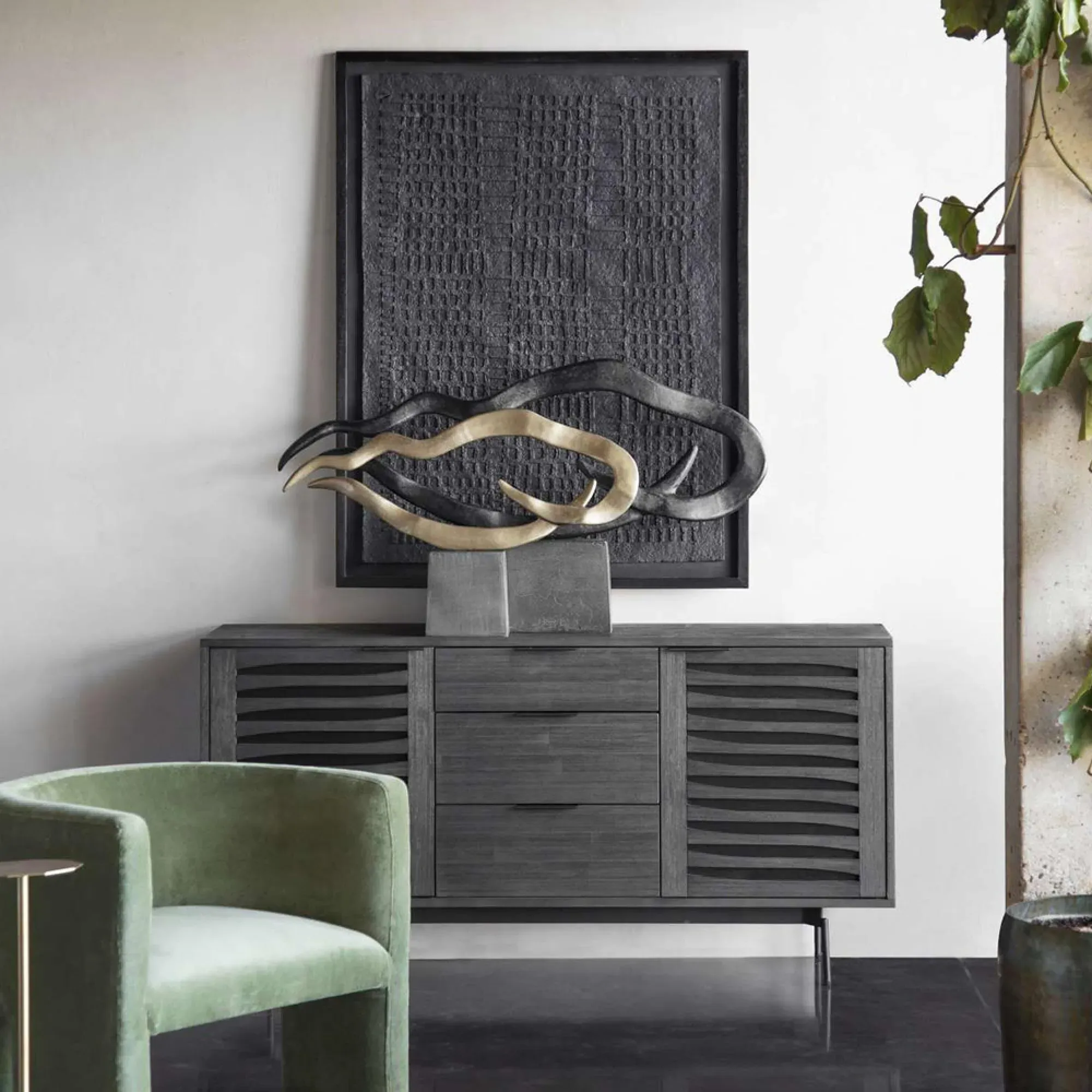 Bronks 2 Door Large Buffet Sideboard - Black, Acacia Wood