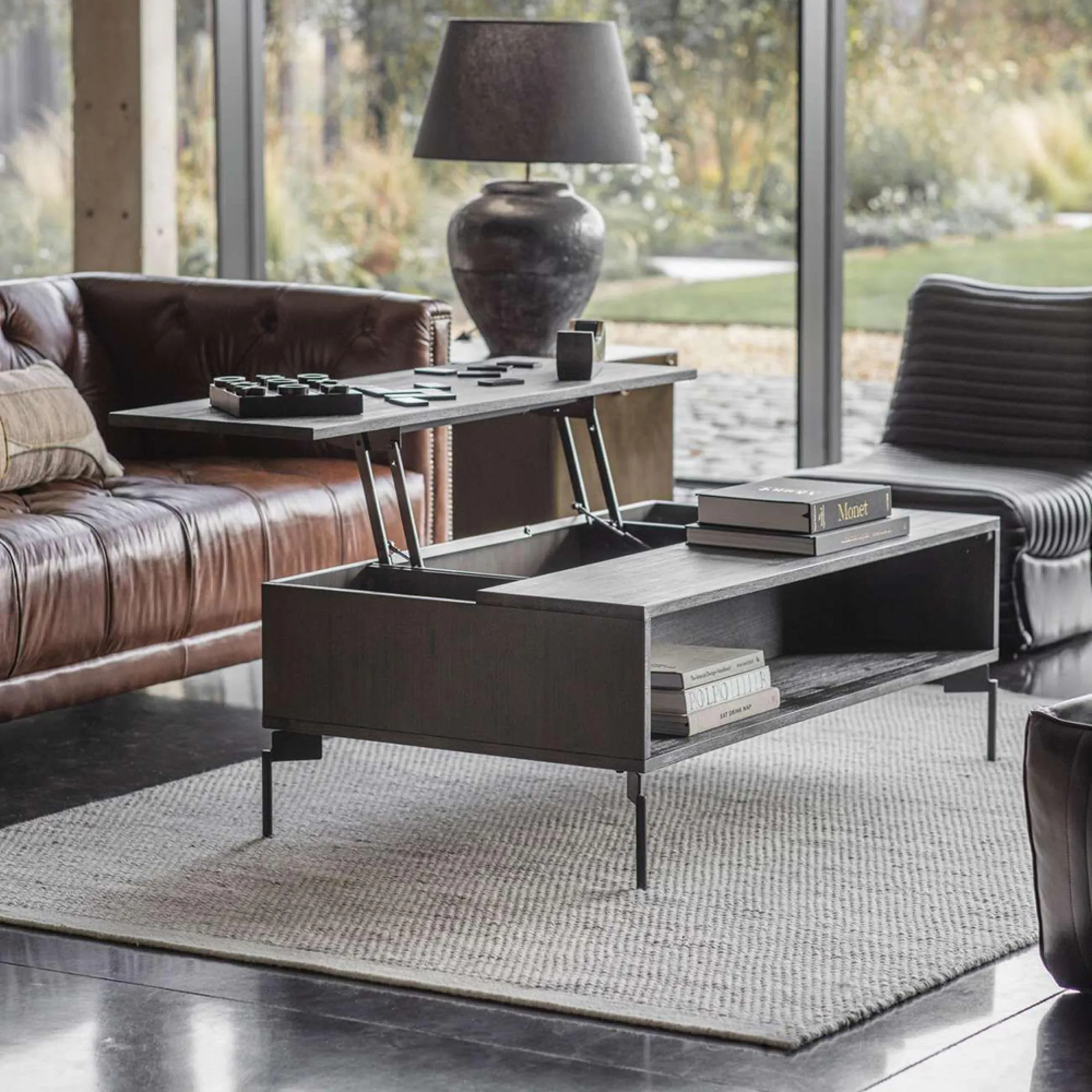 Bronks Motion Top Coffee Table - Black, Acacia Wood