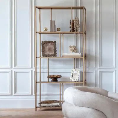 Brooks Tall Shelving Unit - Brushed Champagne