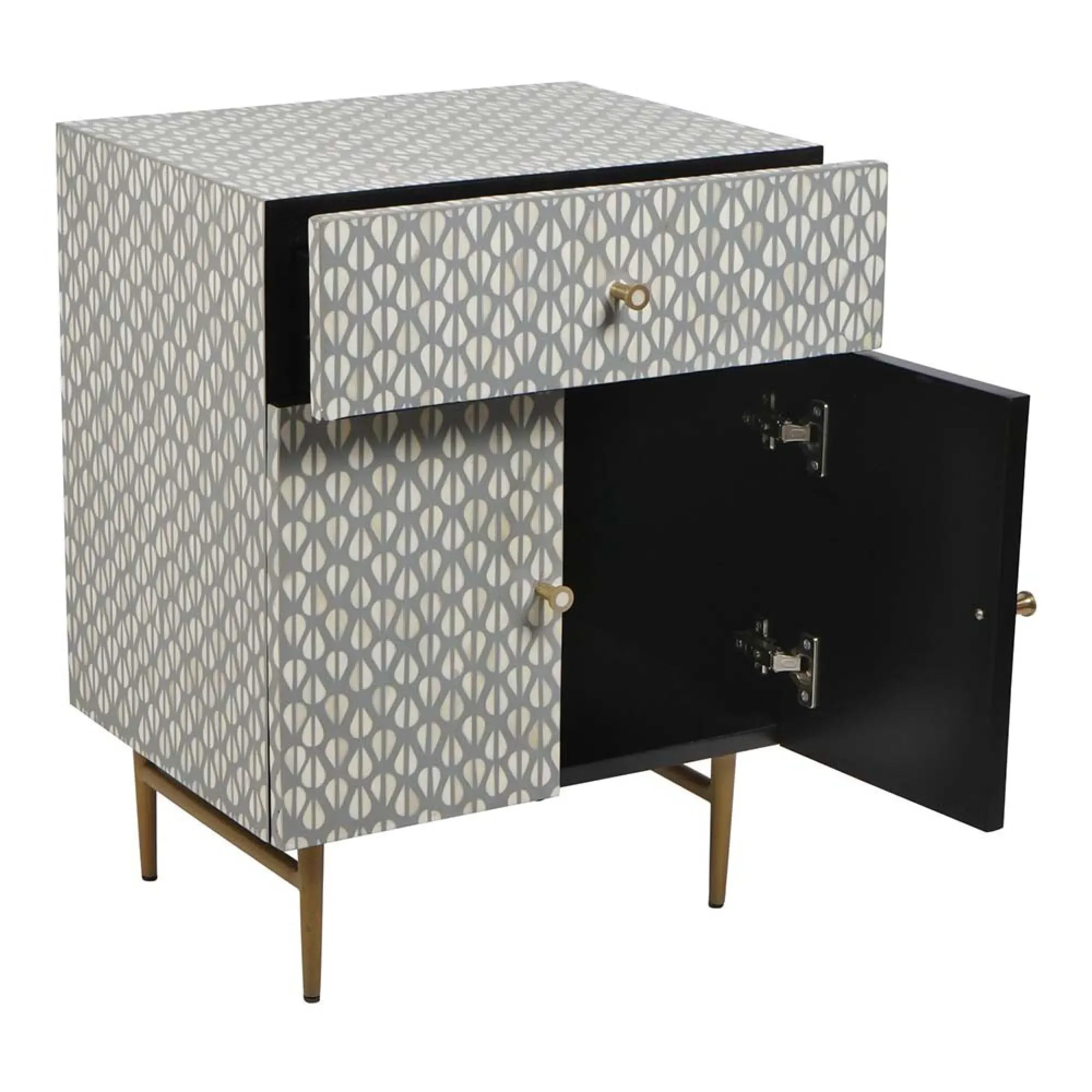 Burgess 2 Door Bedside Cabinet - Grey, Bone Inlay