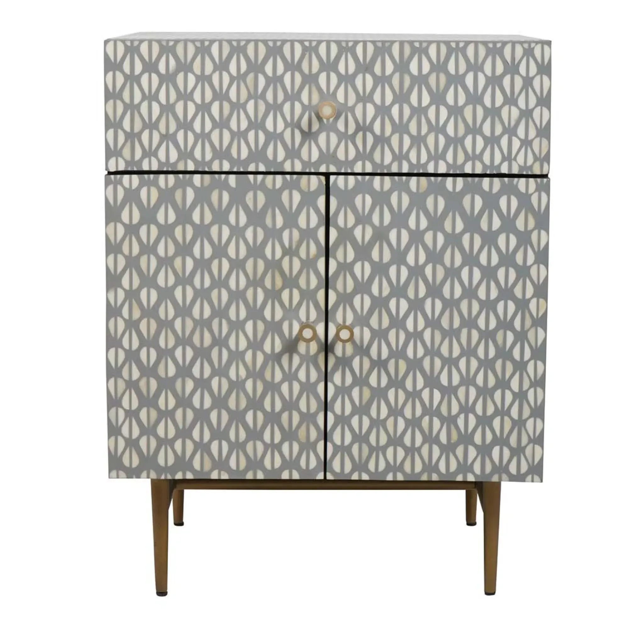 Burgess 2 Door Bedside Cabinet - Grey, Bone Inlay