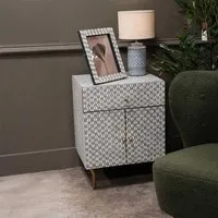 Burgess 2 Door Bedside Cabinet - Grey, Bone Inlay