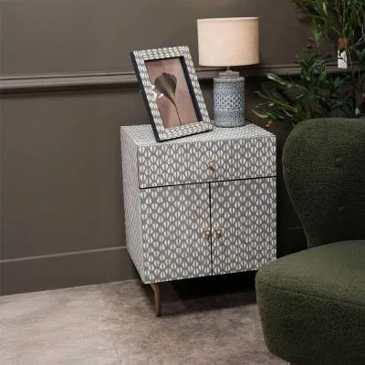 Burgess 2 Door Bedside Cabinet - Grey, Bone Inlay image