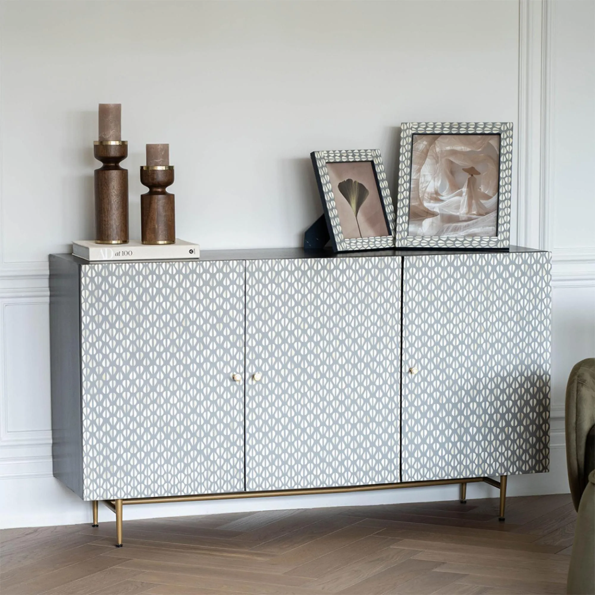 Burgess Bone Inlay Photo Frame - Grey