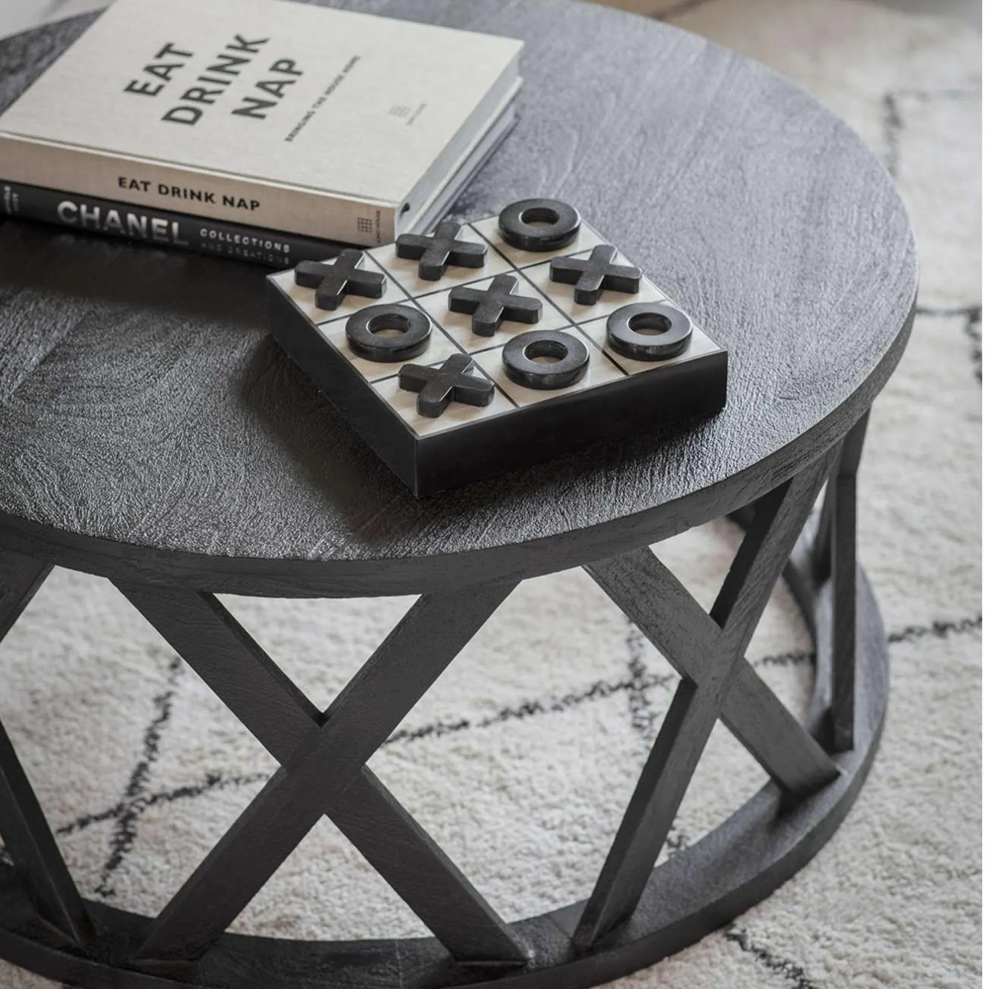 Cali Round Coffee Table - Black, Mango Wood