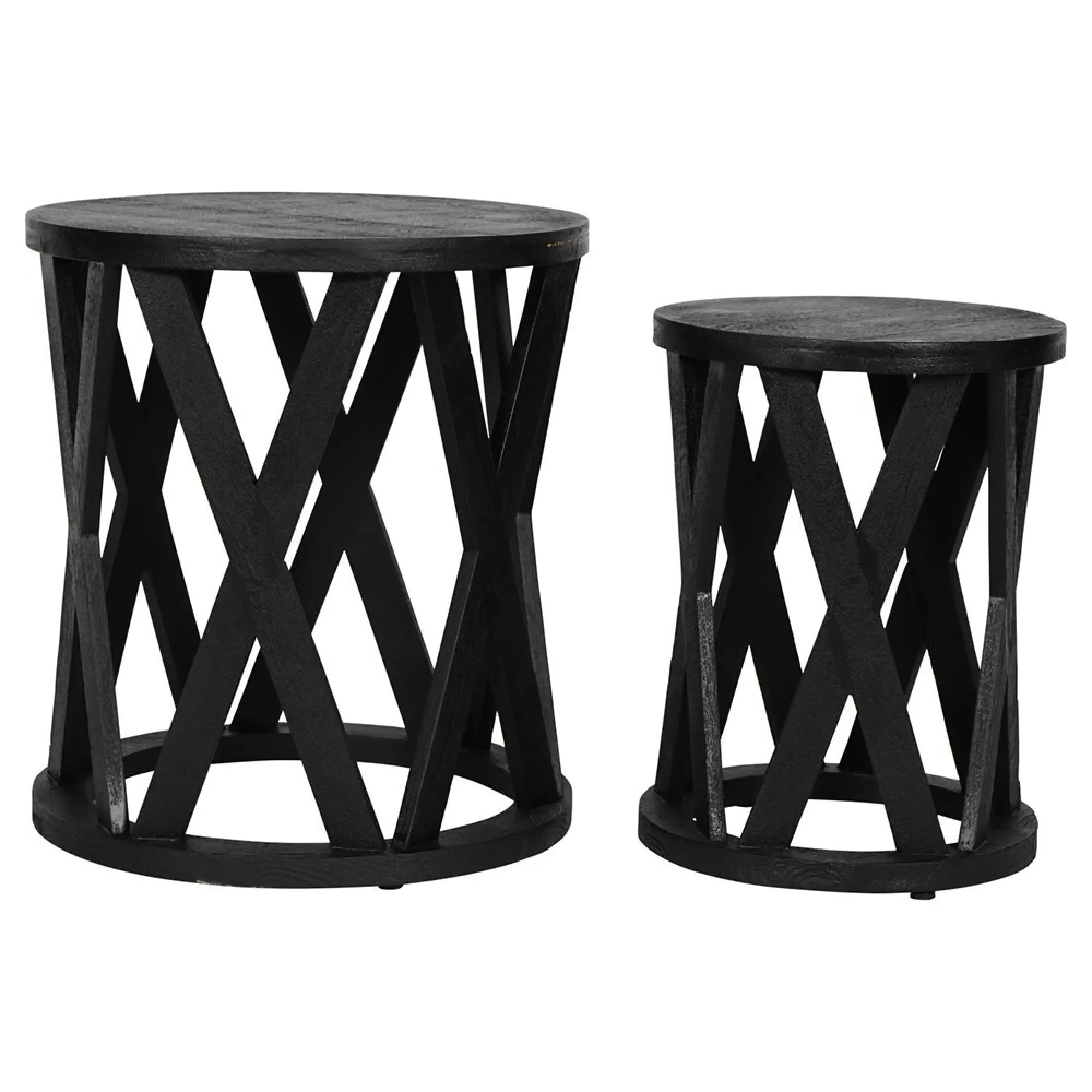 Cali Round Nest of 2 Tables - Black, Mango Wood