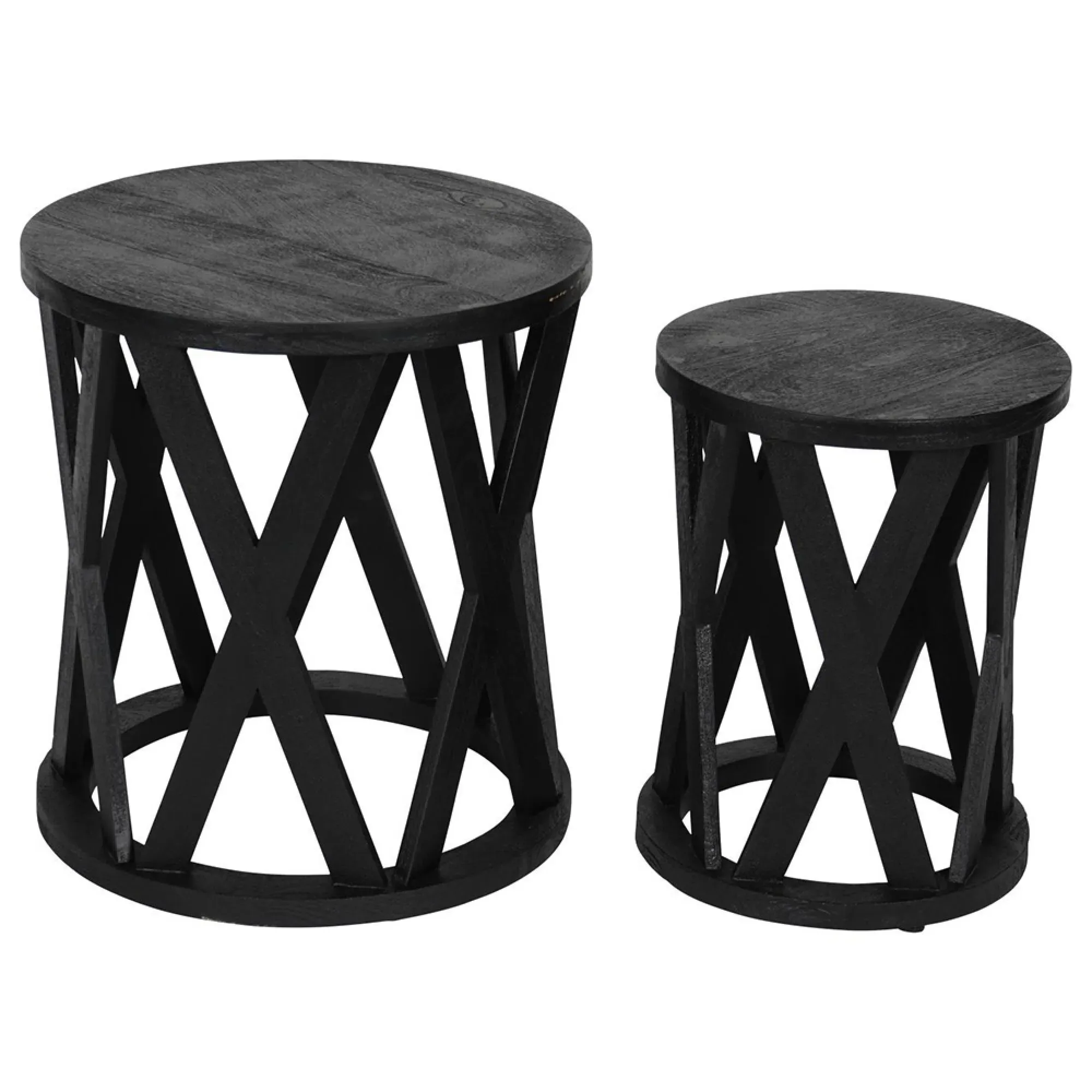 Cali Round Nest of 2 Tables - Black, Mango Wood