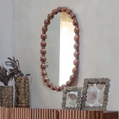 Carmel Oval Wooden Carved Mirror - Brown image