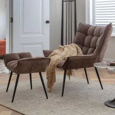 Chrishall Occasional Chair with Footstool - Brown image