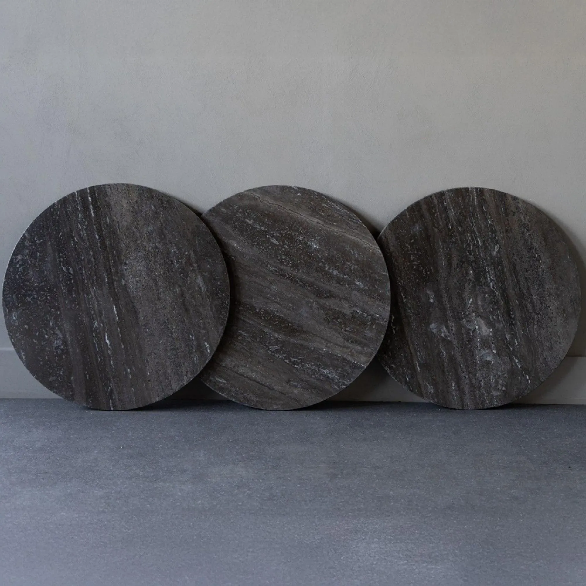 Clifton Small Round Coffee Table - Grey, Travertine Marble