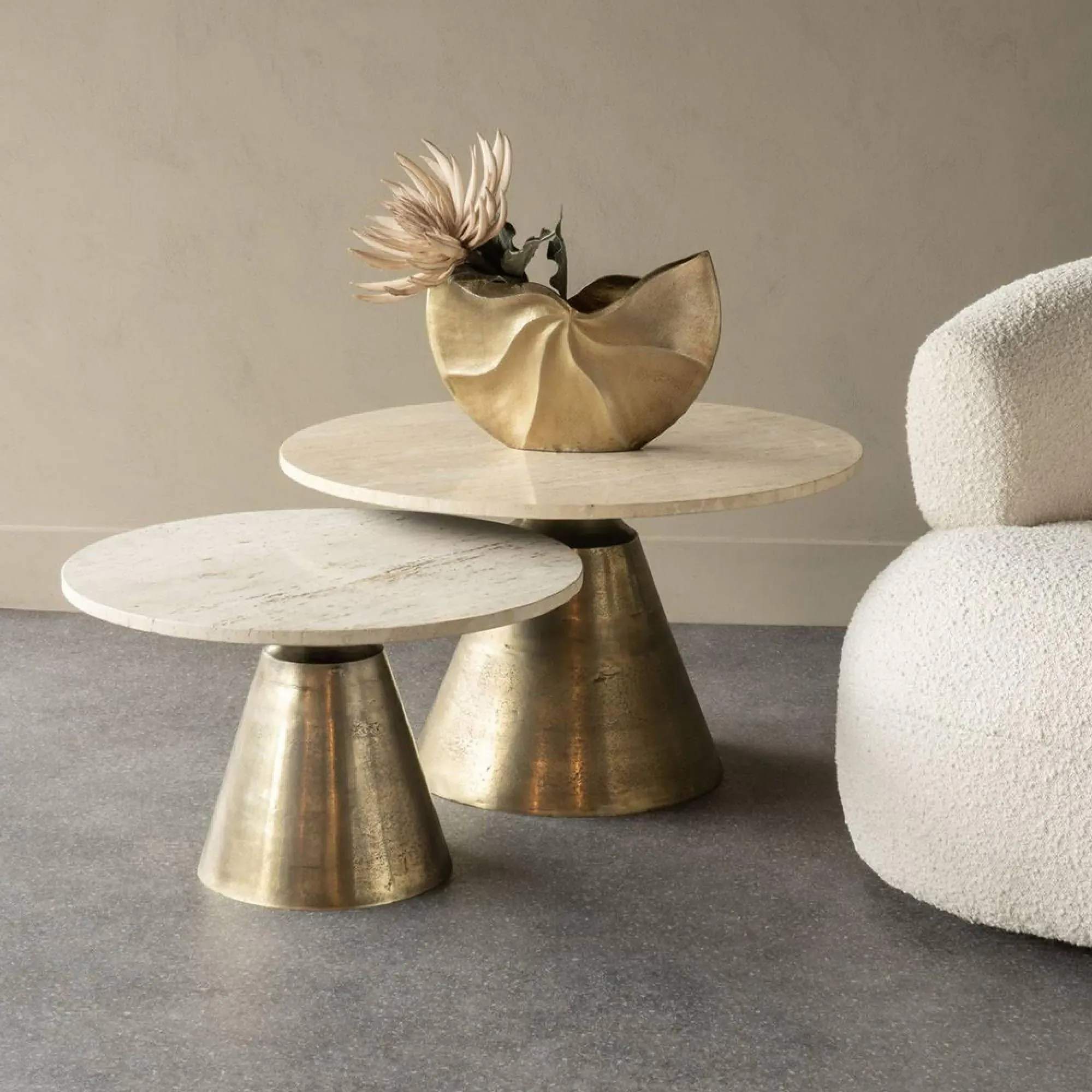 Clifton Small Round Coffee Table - Natural, Travertine Marble