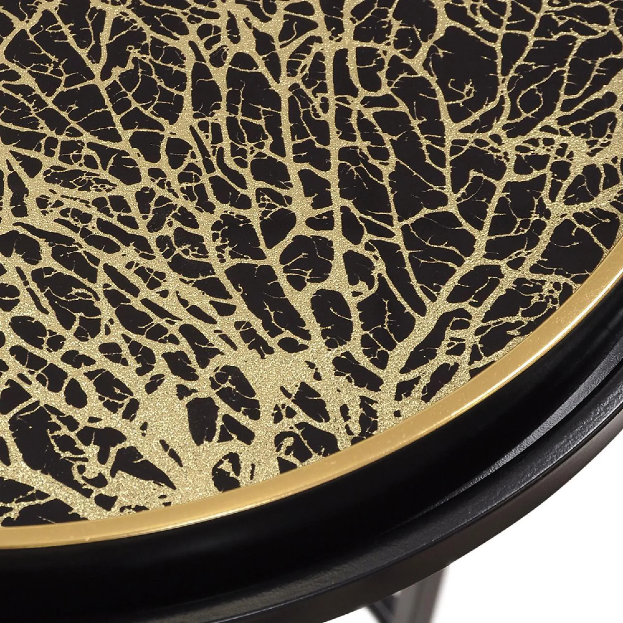 Coral Design Round Side Tray Table - Set of 2, Gold and Black