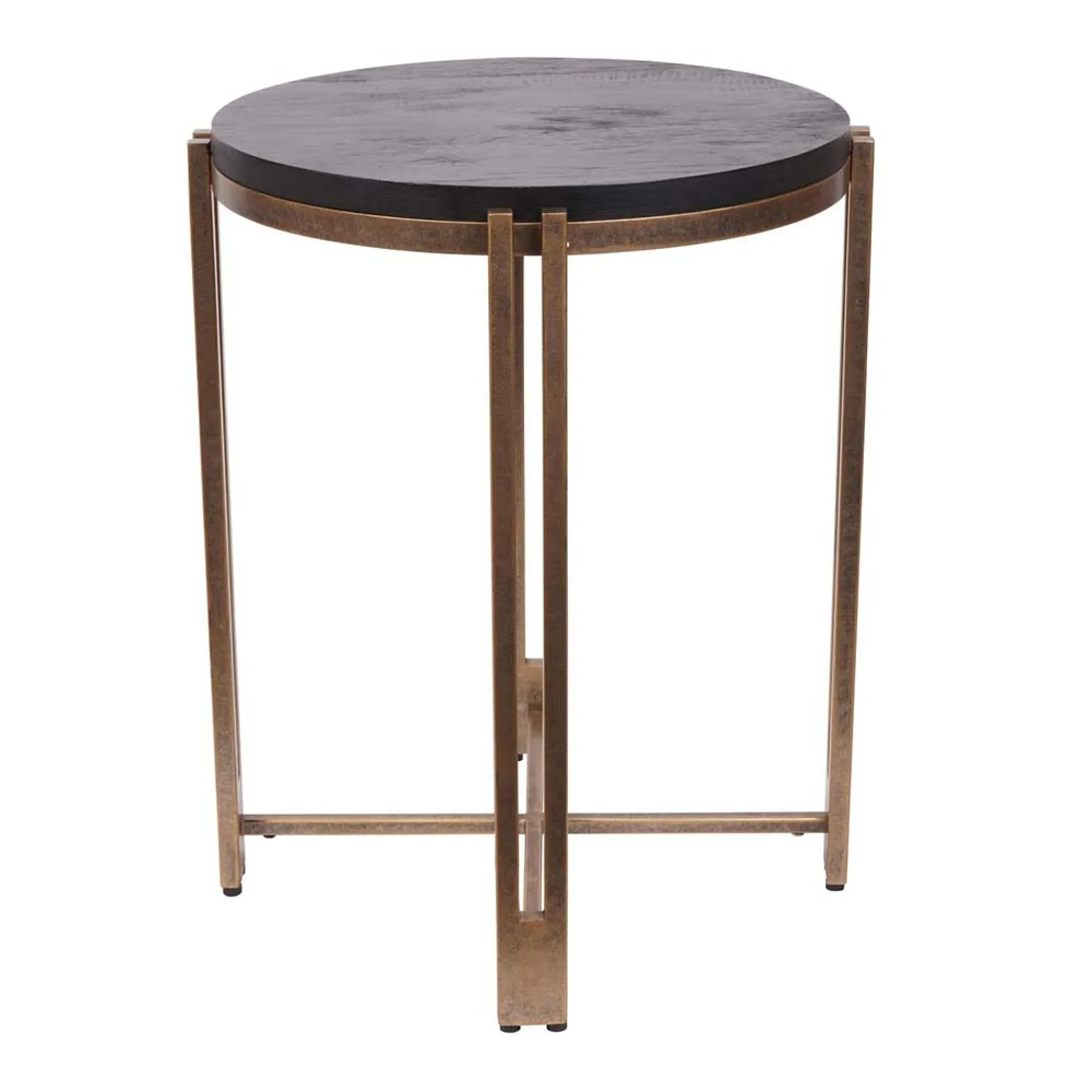 Dalston Round Side Table - Black, Sandblasted Wood